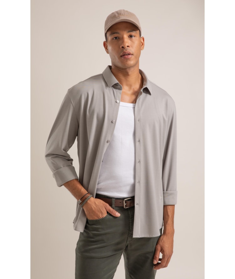 Camisa Slim Cinza Claro