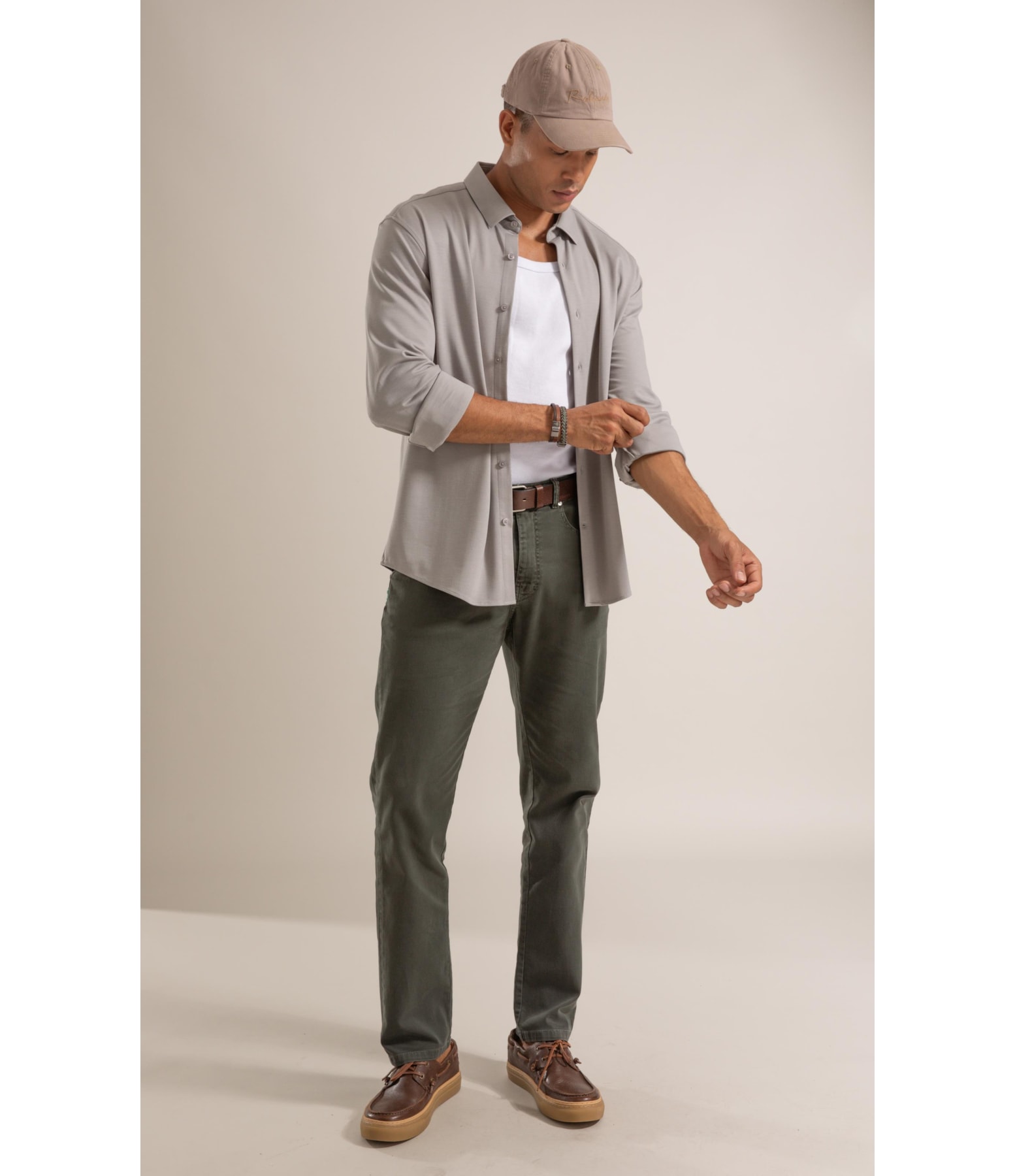 Camisa Slim Cinza Claro