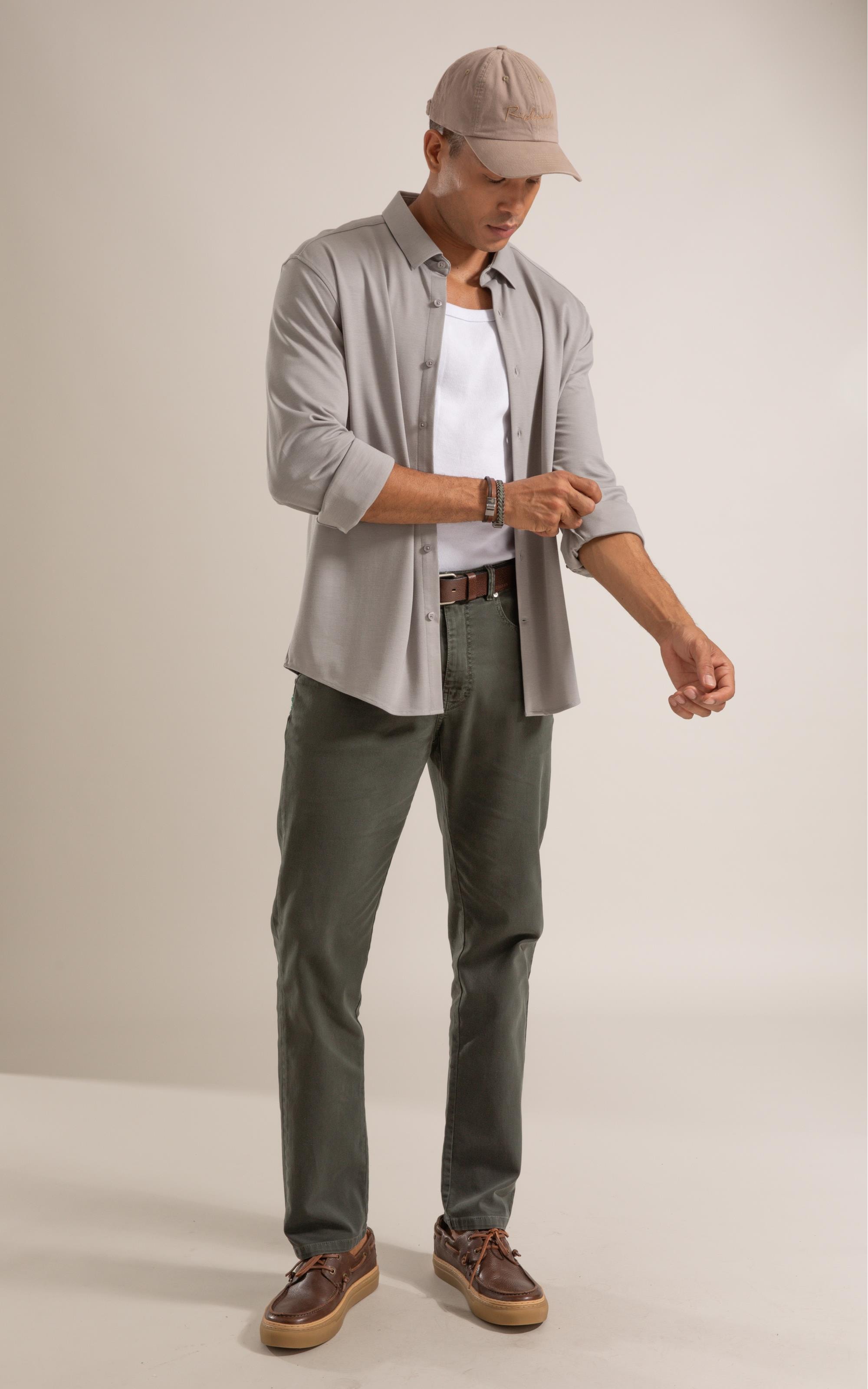 Camisa Slim Cinza Claro