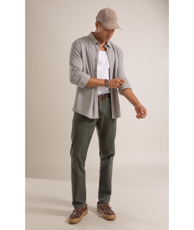 Camisa Slim Cinza Claro