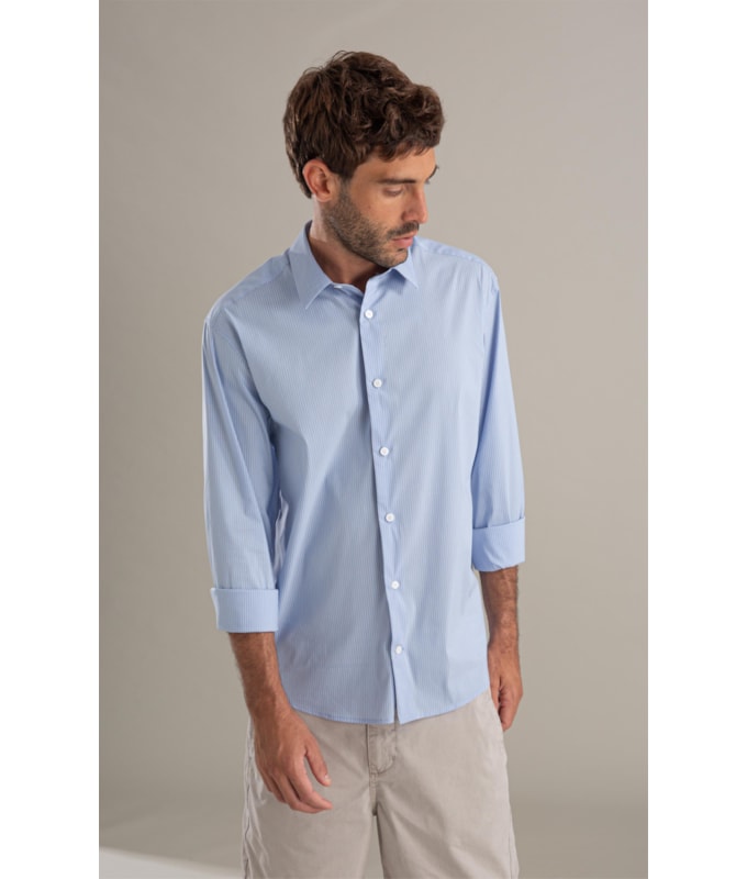 Camisa Tech Blend Leonardo Ml Azul Bic