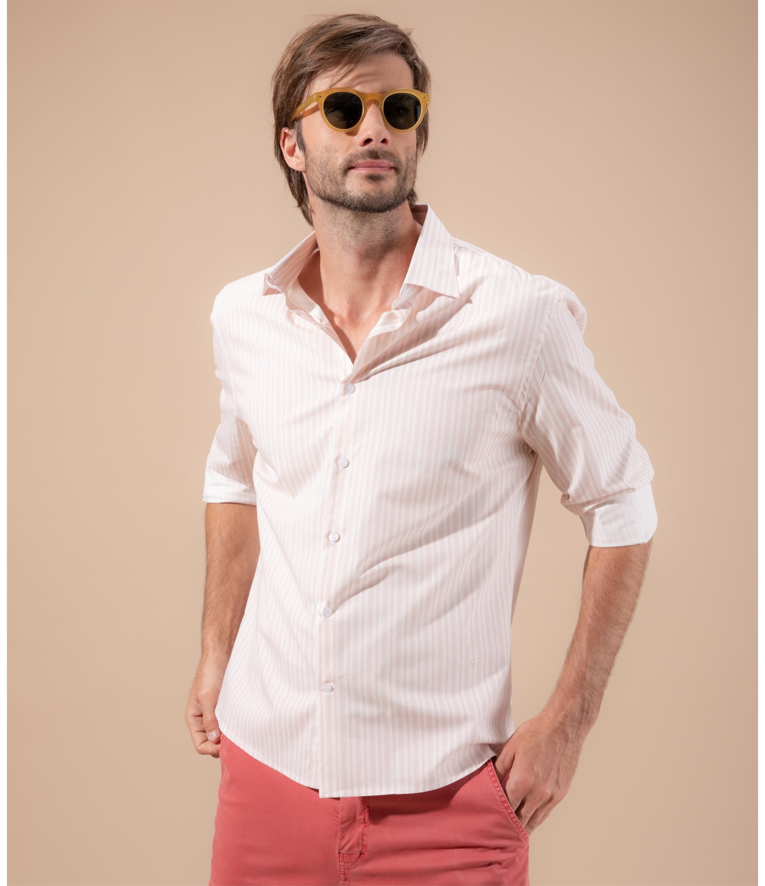 Camisa Traveller Jonas Listrada Ml Rosa