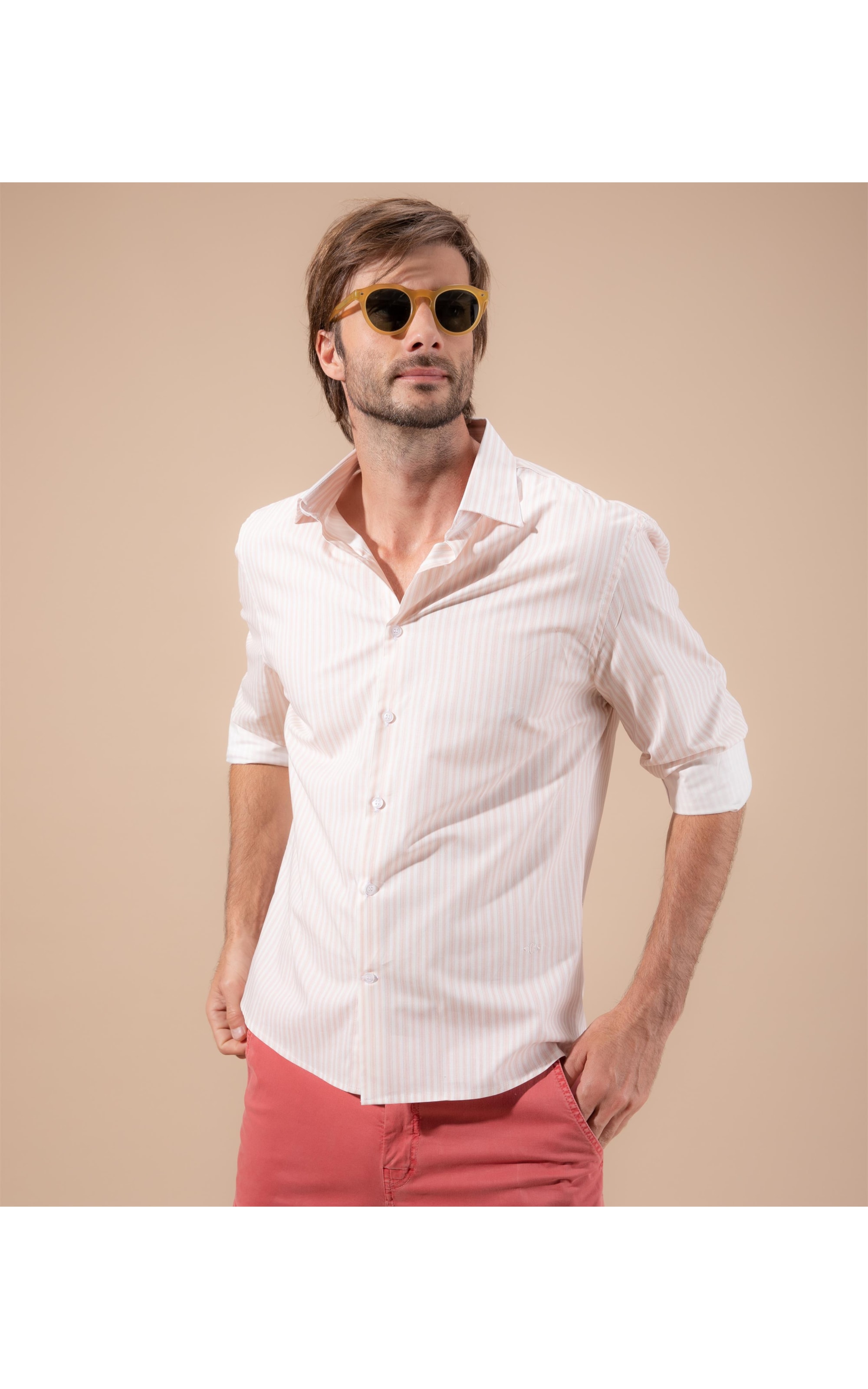 Camisa Traveller Jonas Listrada Ml Rosa