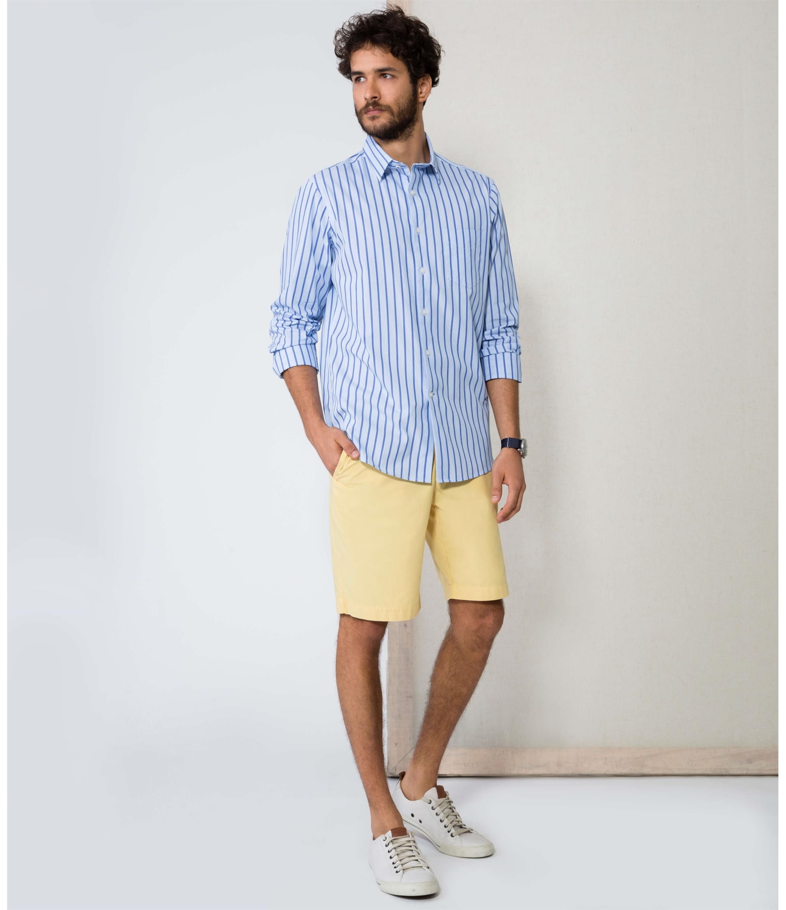 Camisa Traveller Listrada Ml Azul