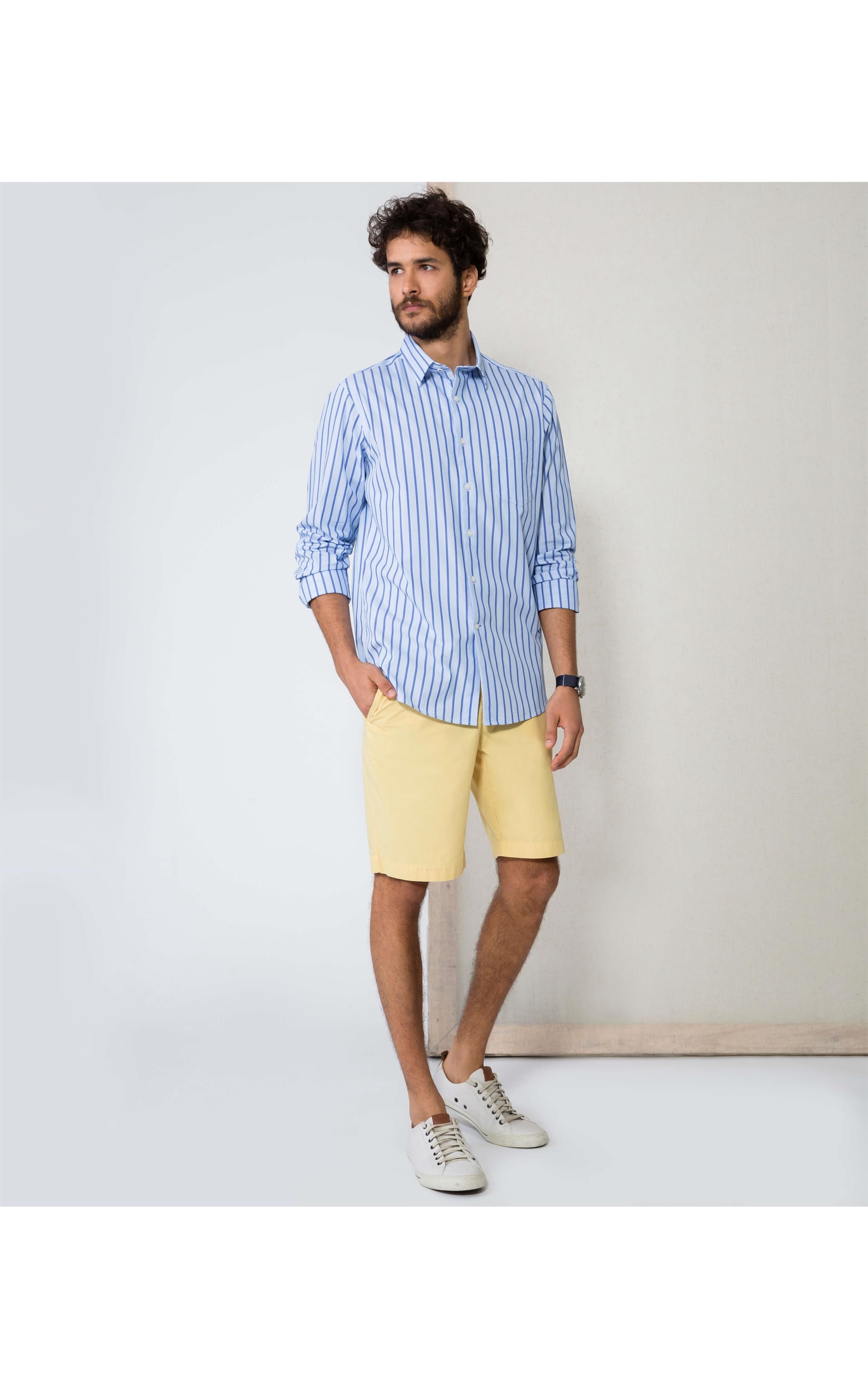 Camisa Traveller Listrada Ml Azul