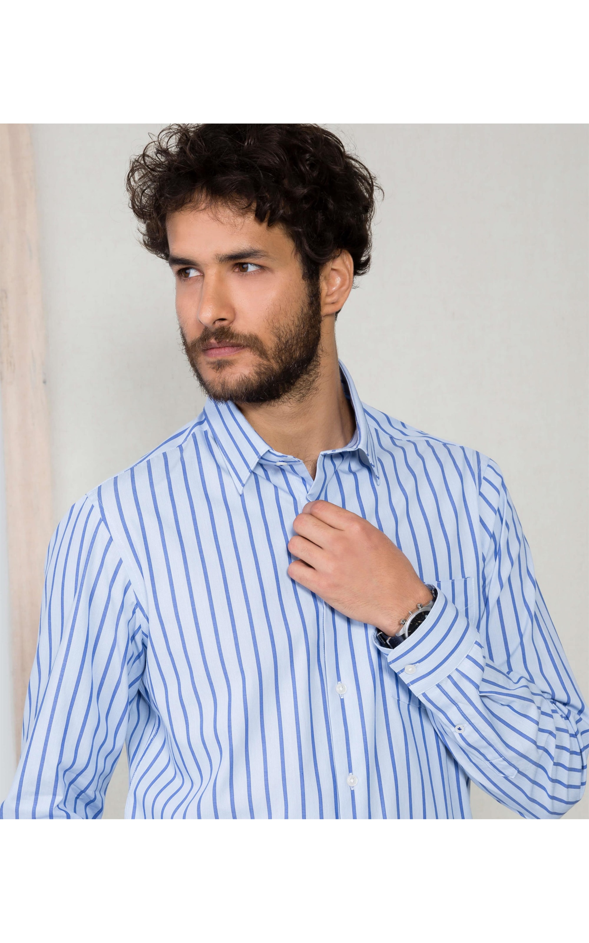 Camisa Traveller Listrada Ml Azul