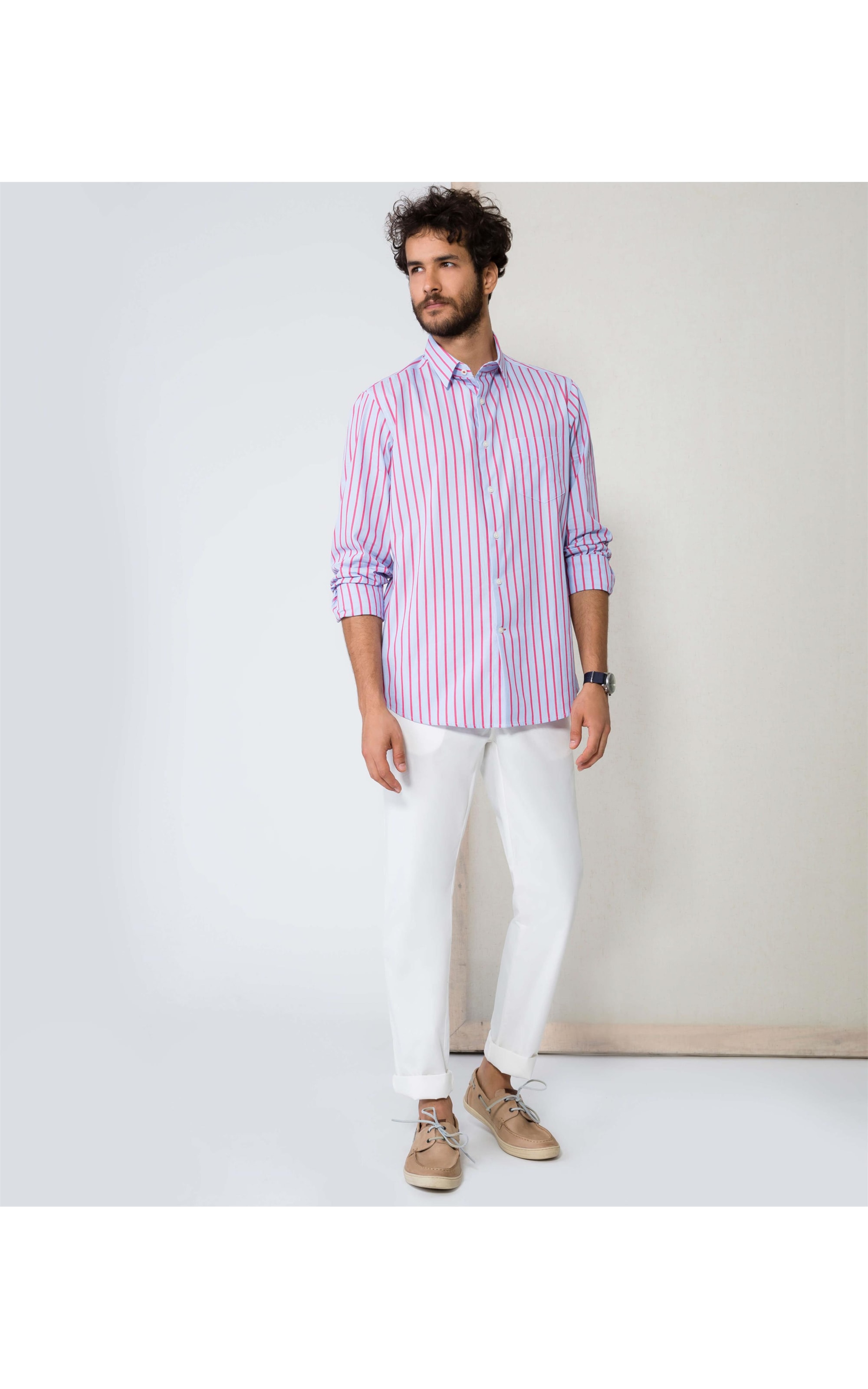 Camisa Traveller Listrada Ml Vermelho