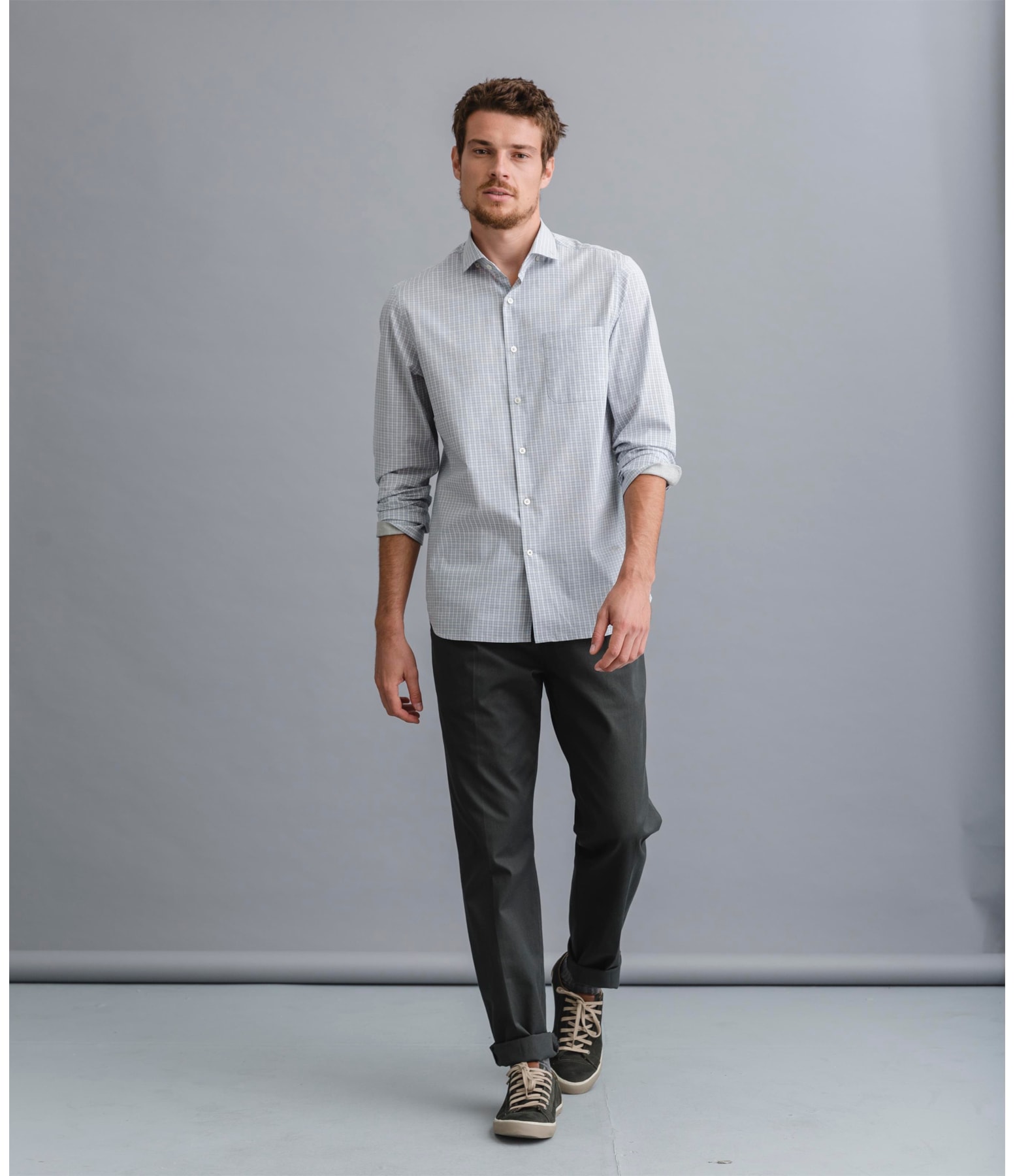 Camisa Traveller Ny Xadrez Ml Cinza Mescla