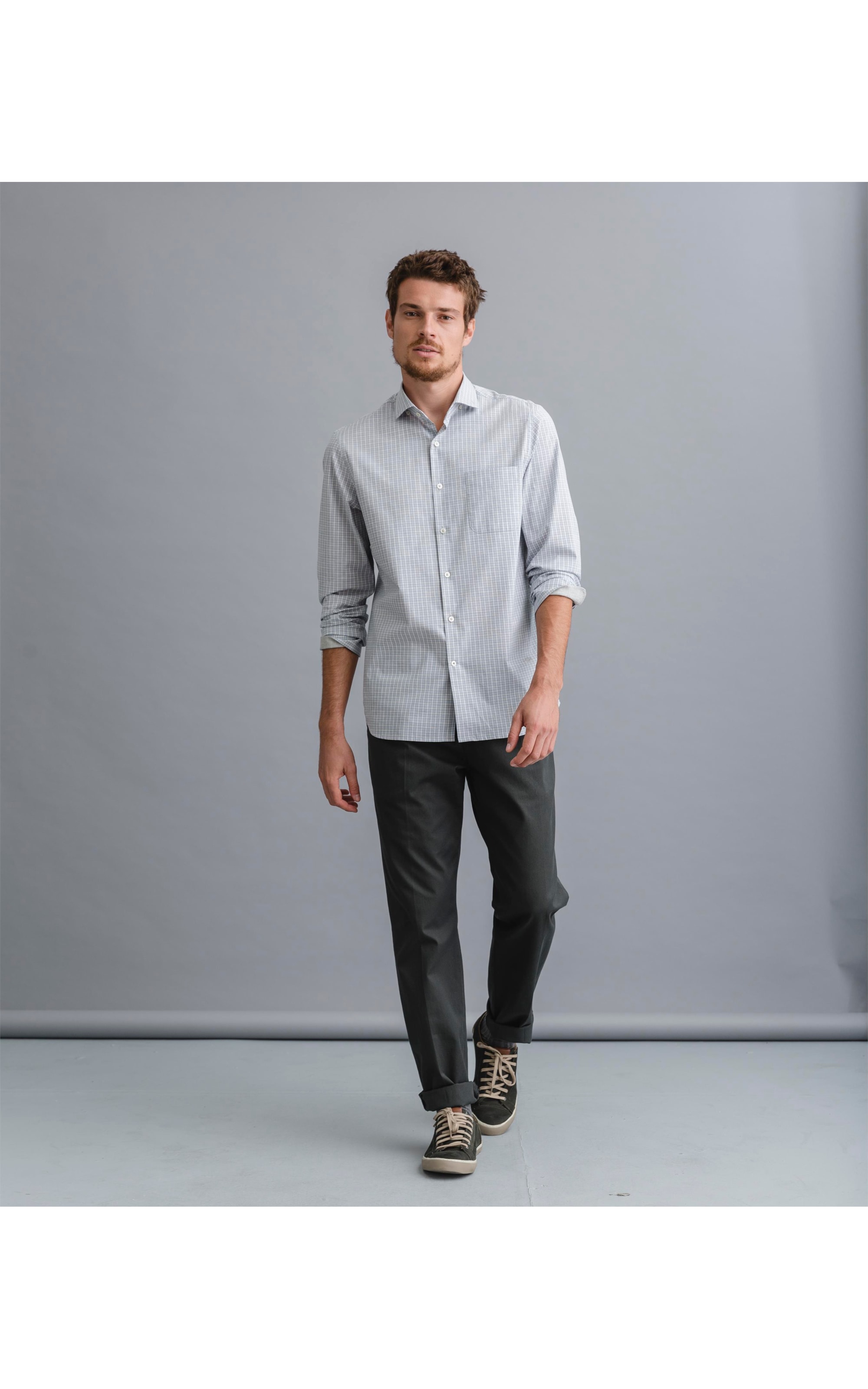 Camisa Traveller Ny Xadrez Ml Cinza Mescla