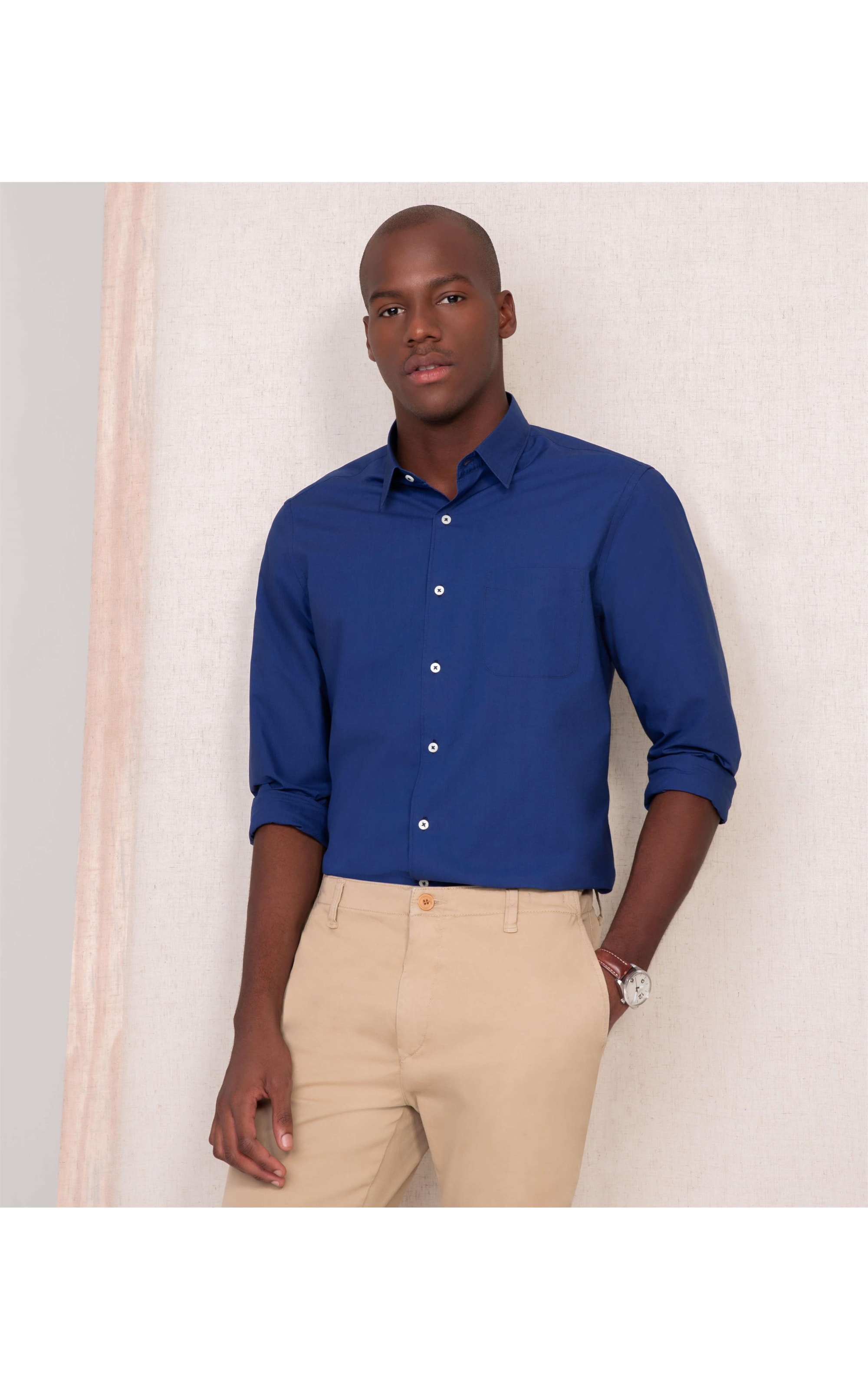 Camisa Tricoline Lisa Ml Azul Marinho