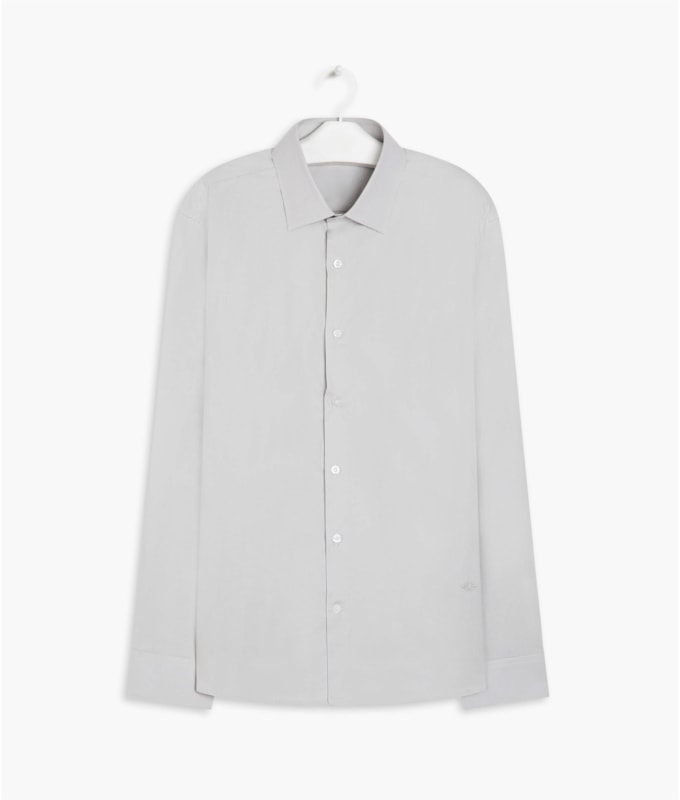 Camisa Tricoline Lisa Ml Cinza Claro