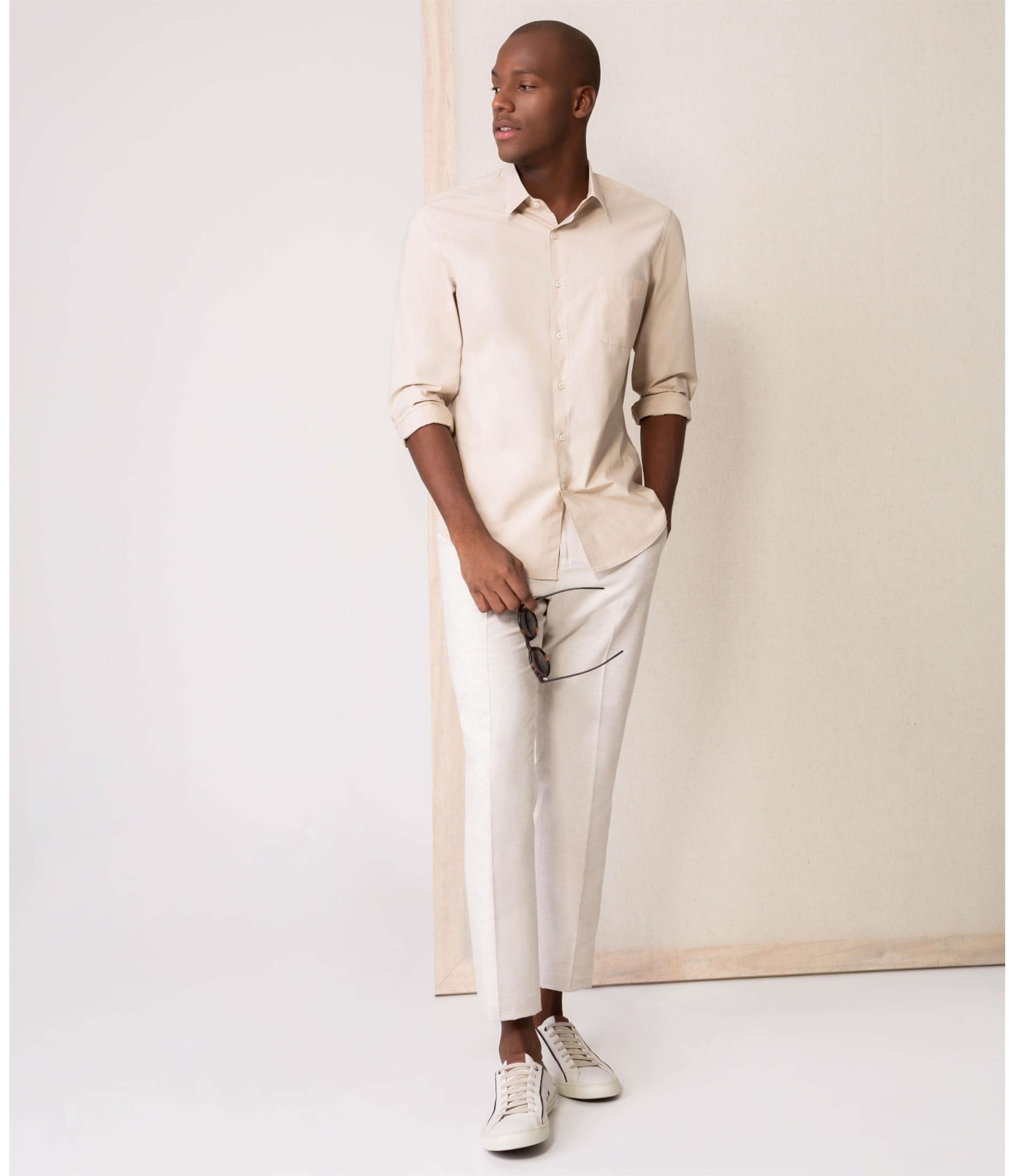 Camisa Tricoline Lisa Ml Khaki