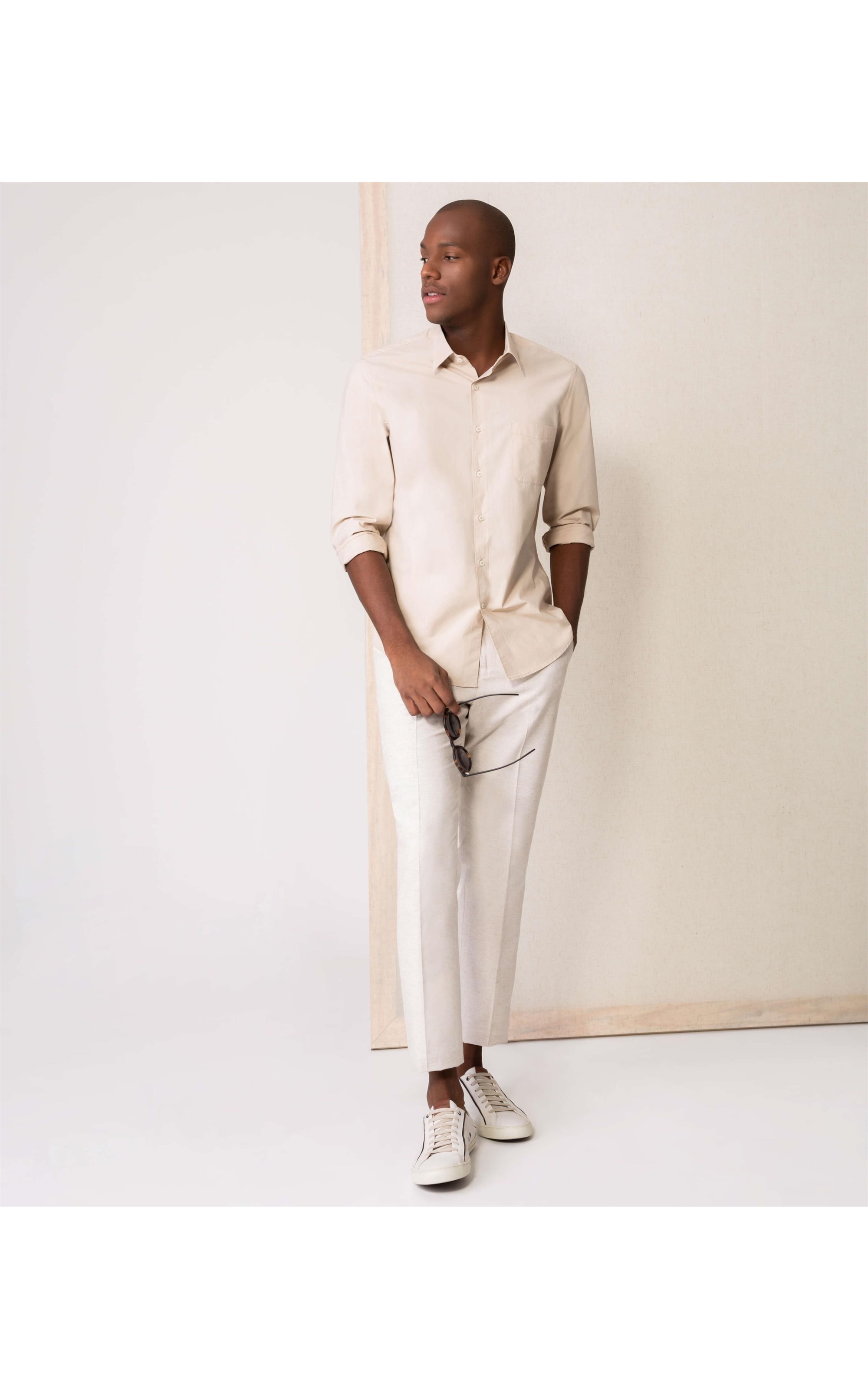 Camisa Tricoline Lisa Ml Khaki