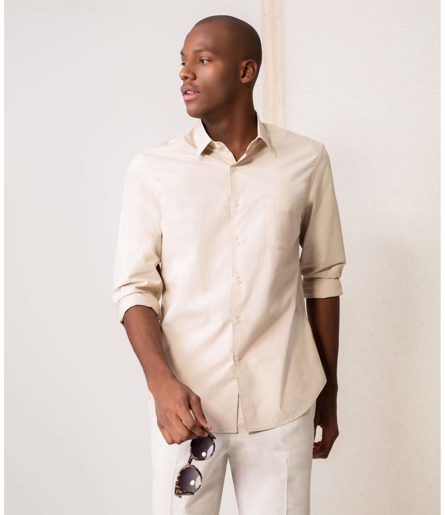 Camisa Tricoline Lisa Ml Khaki