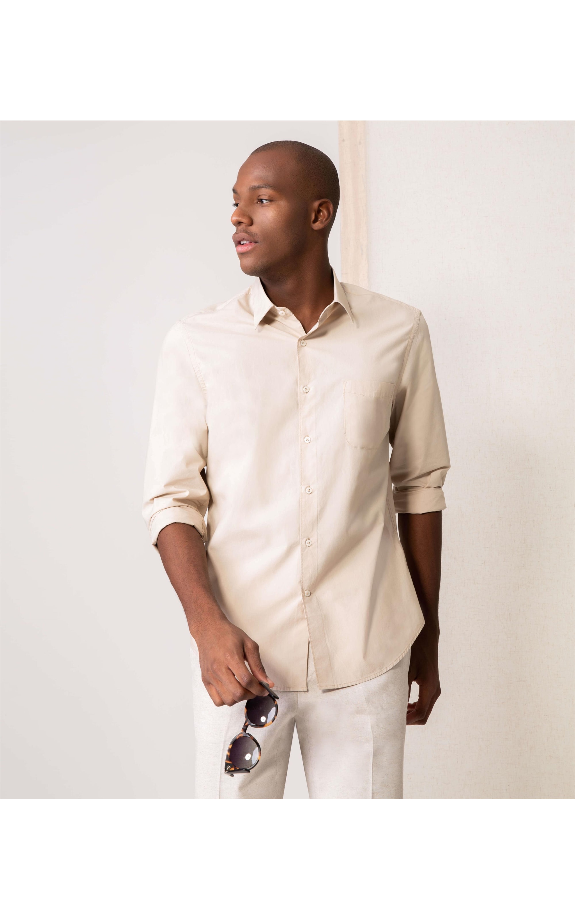 Camisa Tricoline Lisa Ml Khaki