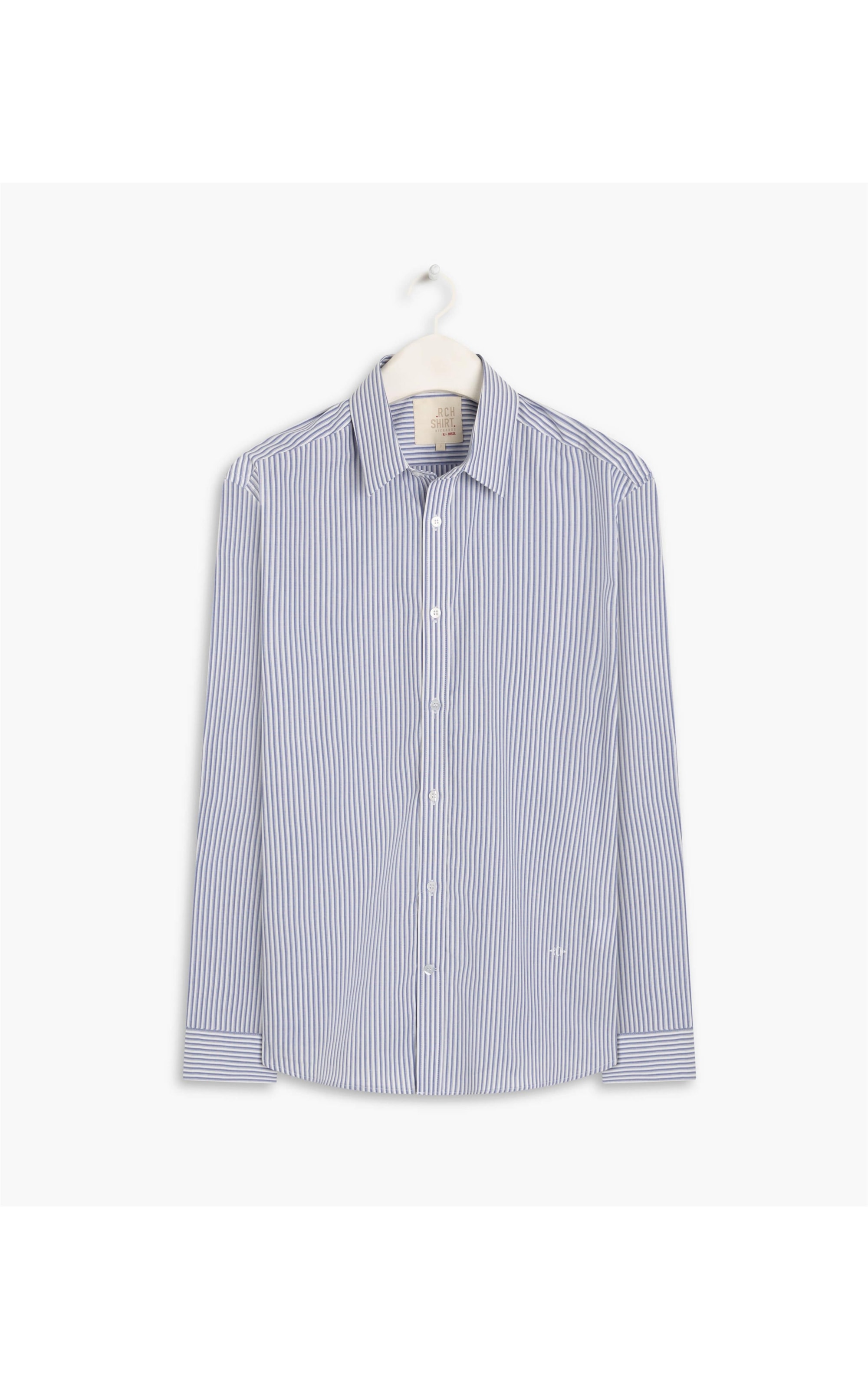 Camisa Tricoline Listrada Mauricio Ml Azul Jeans