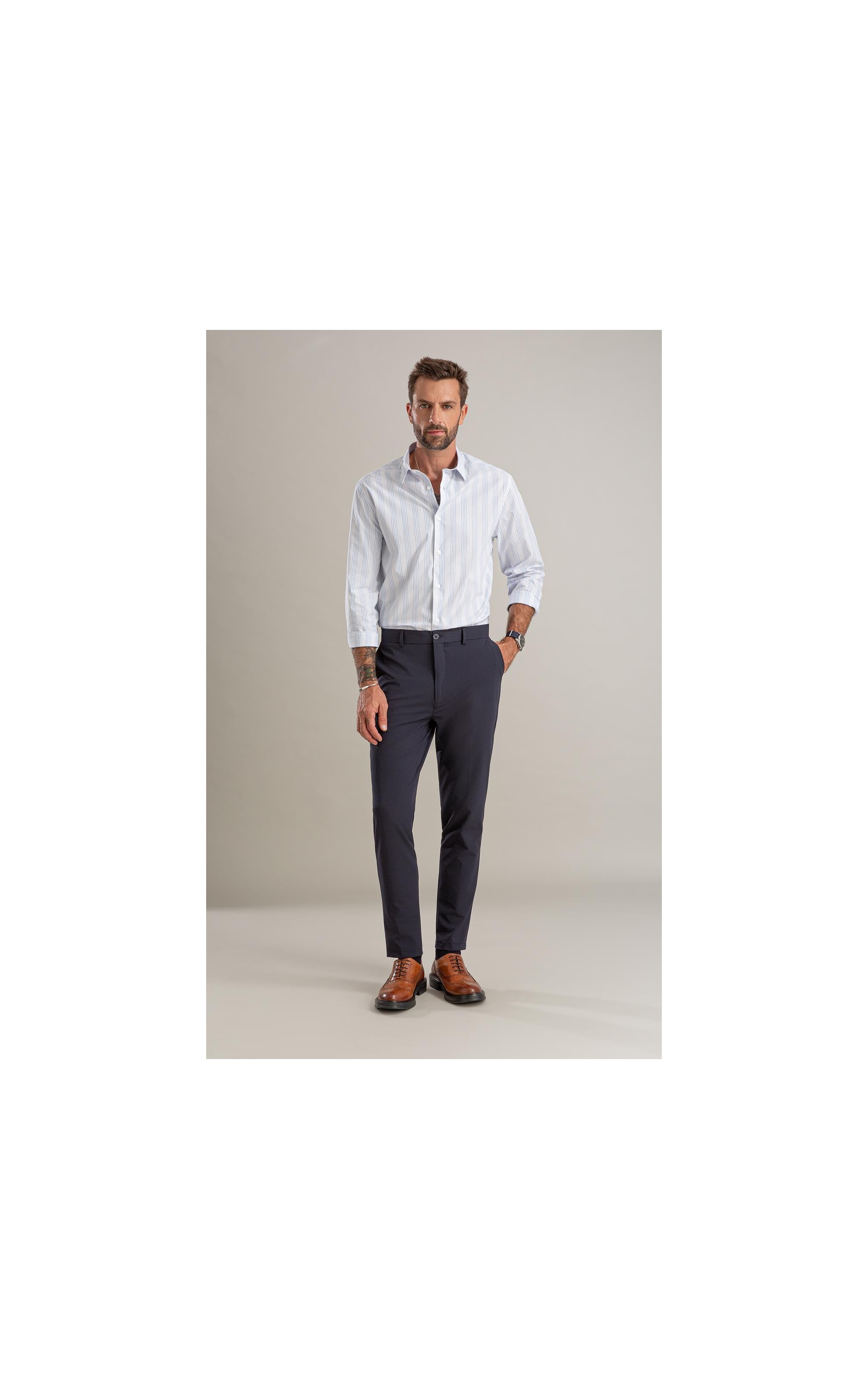 Camisa Tricoline Listrado Rafael Azul Claro