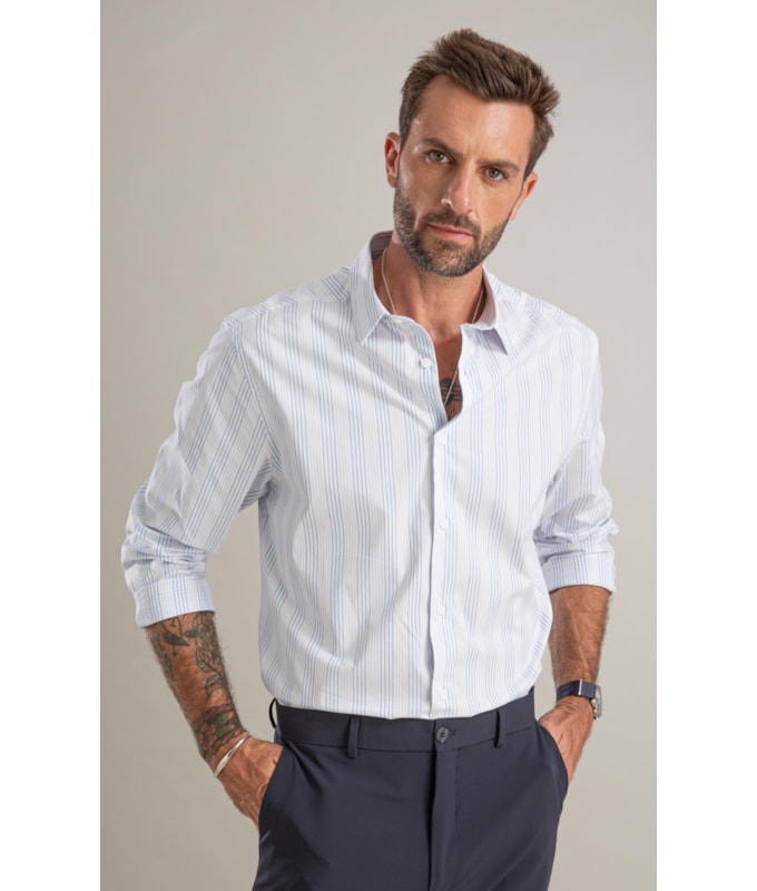 Camisa Tricoline Listrado Rafael Azul Claro