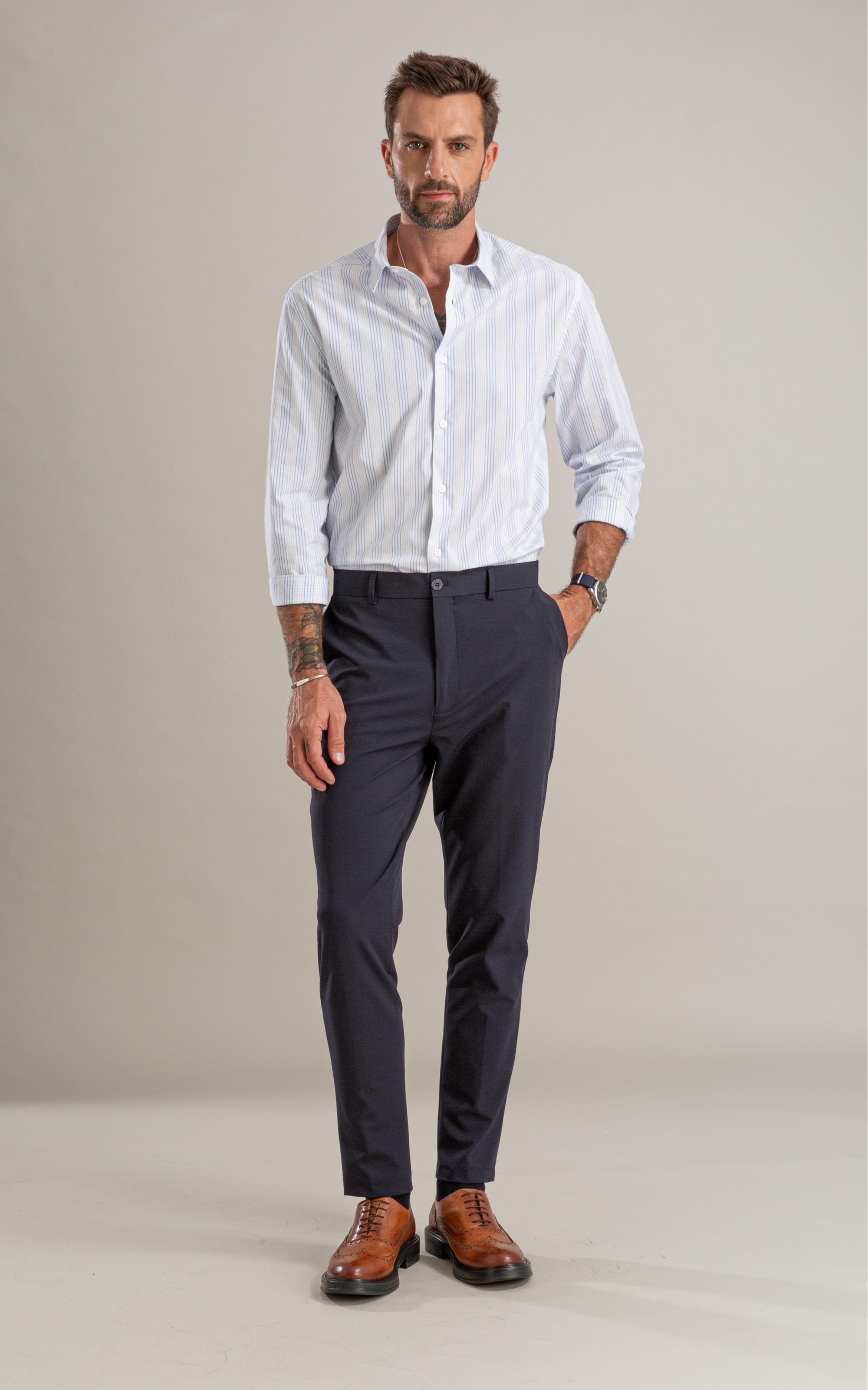 Camisa Tricoline Listrado Rafael Azul Claro