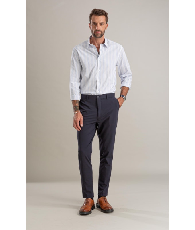 Camisa Tricoline Listrado Rafael Azul Claro