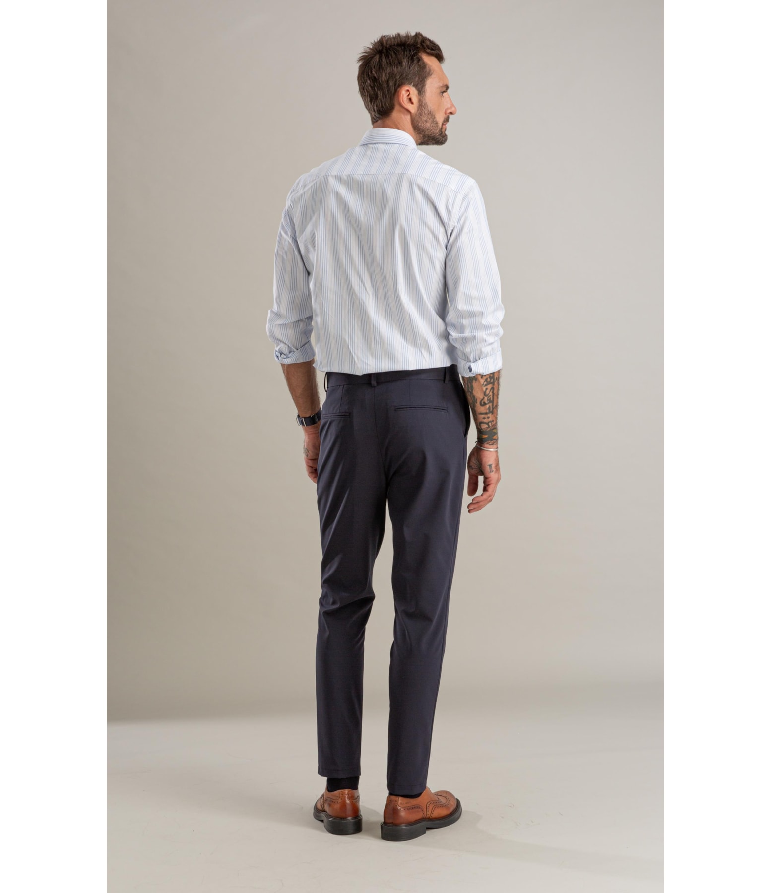 Camisa Tricoline Listrado Rafael Azul Claro