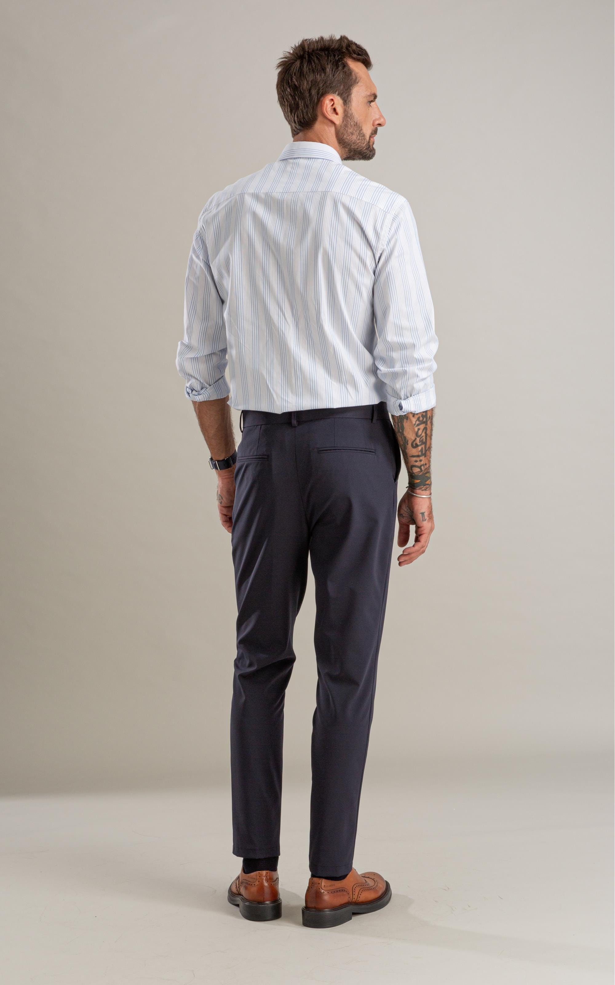 Camisa Tricoline Listrado Rafael Azul Claro