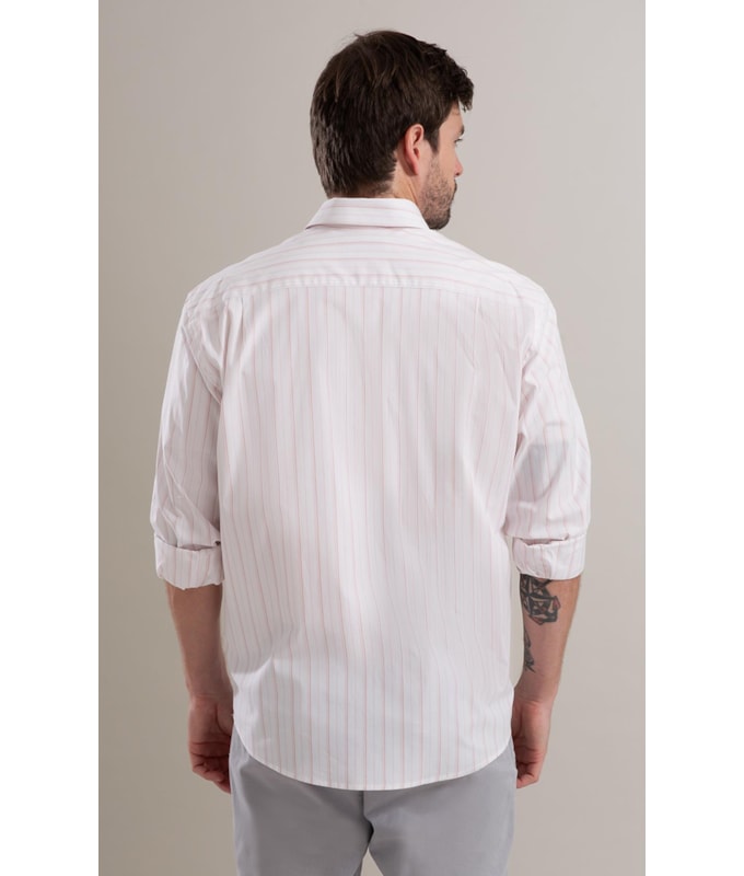 Camisa Tricoline Listrado Roberto Ml Rosê