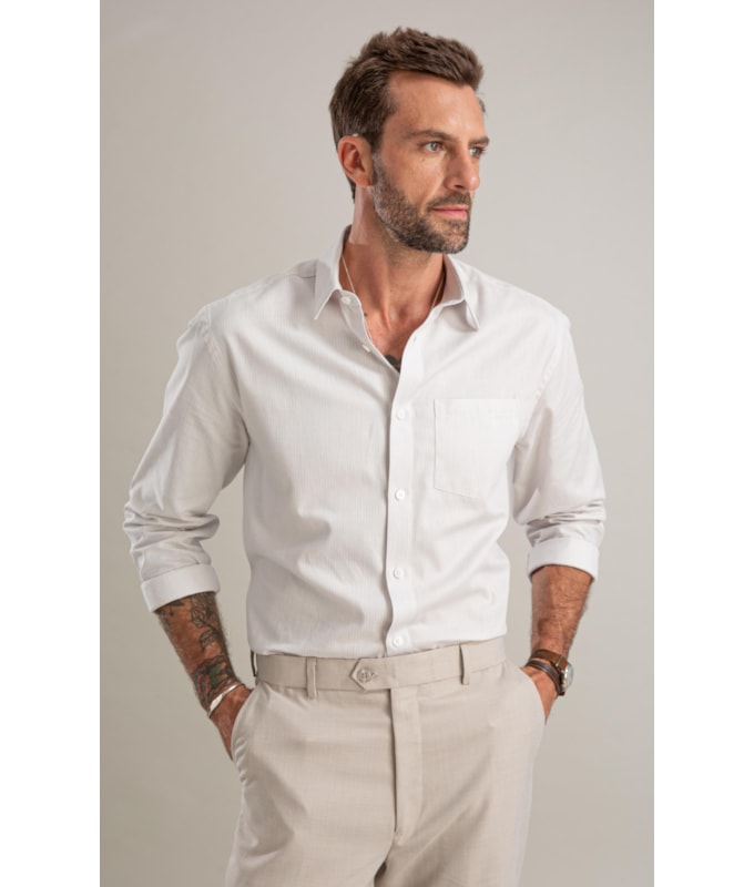 Camisa Tricoline Luca Ml Cinza Claro
