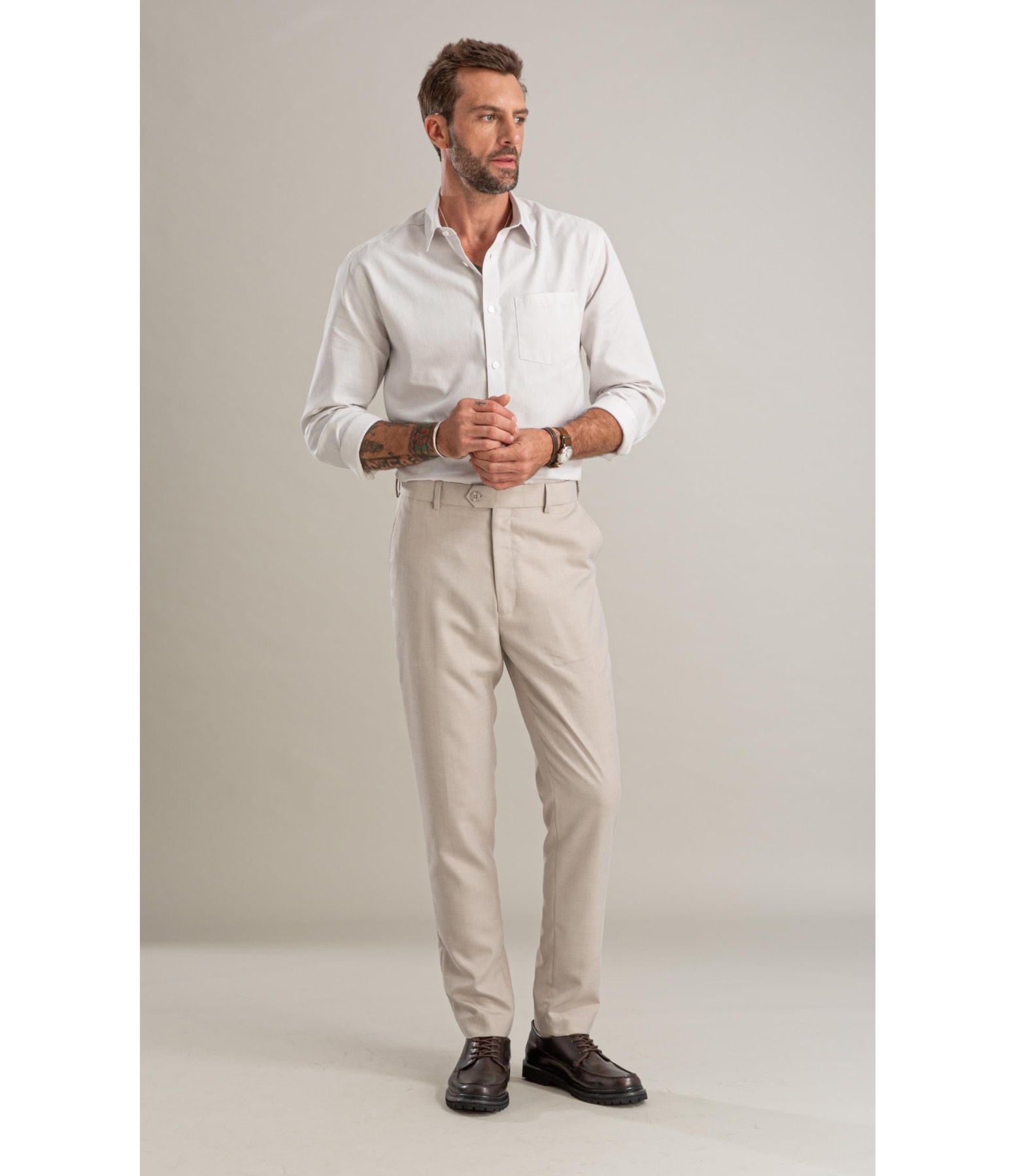 Camisa Tricoline Luca Ml Cinza Claro