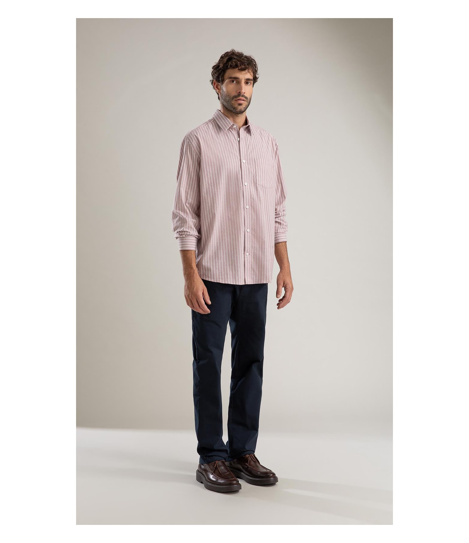 Camisa Tricoline Ly Listrada Otavio Ml Rosê