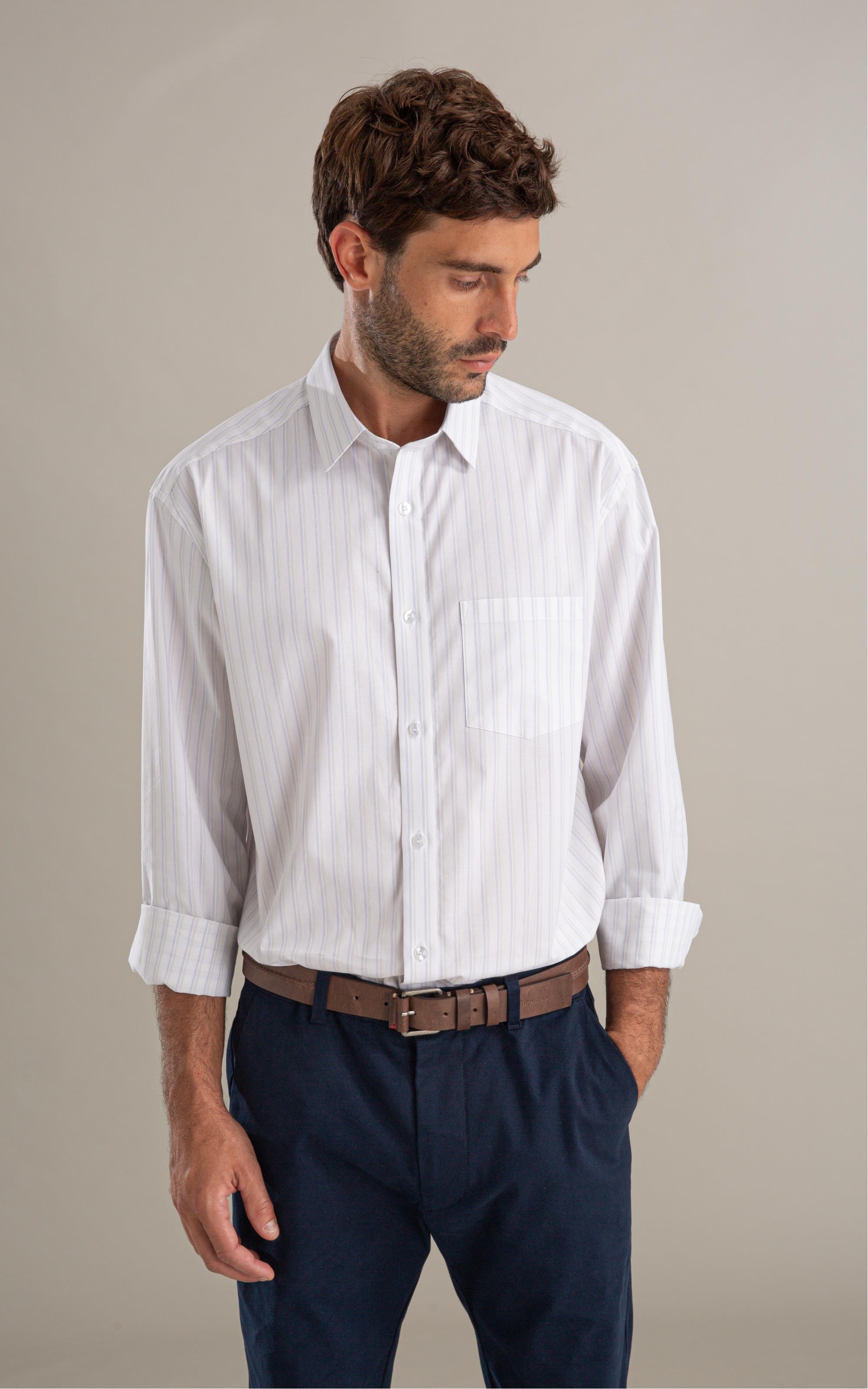 Camisa Tricoline Ly Listrado Degas Ml Branco