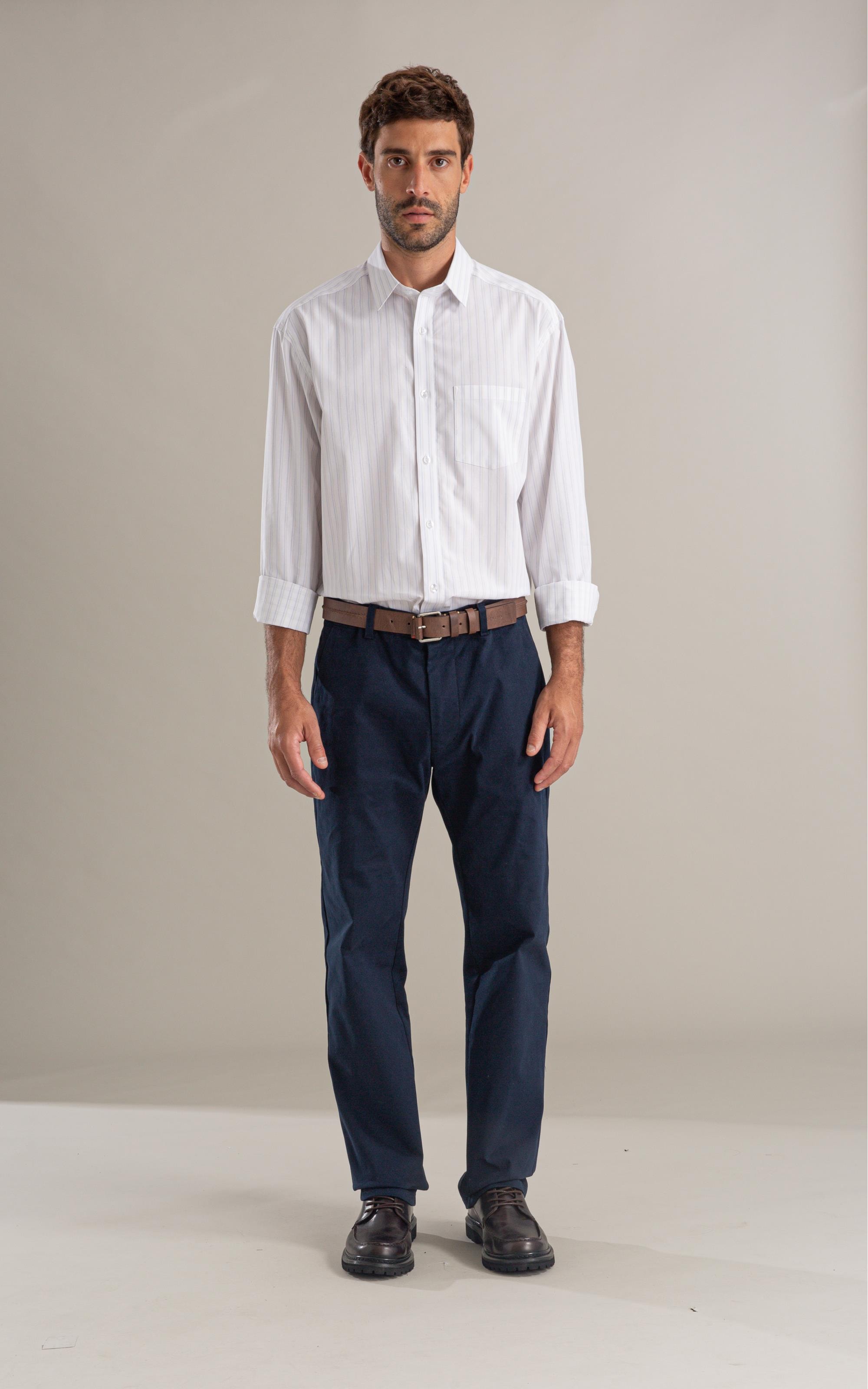 Camisa Tricoline Ly Listrado Degas Ml Branco