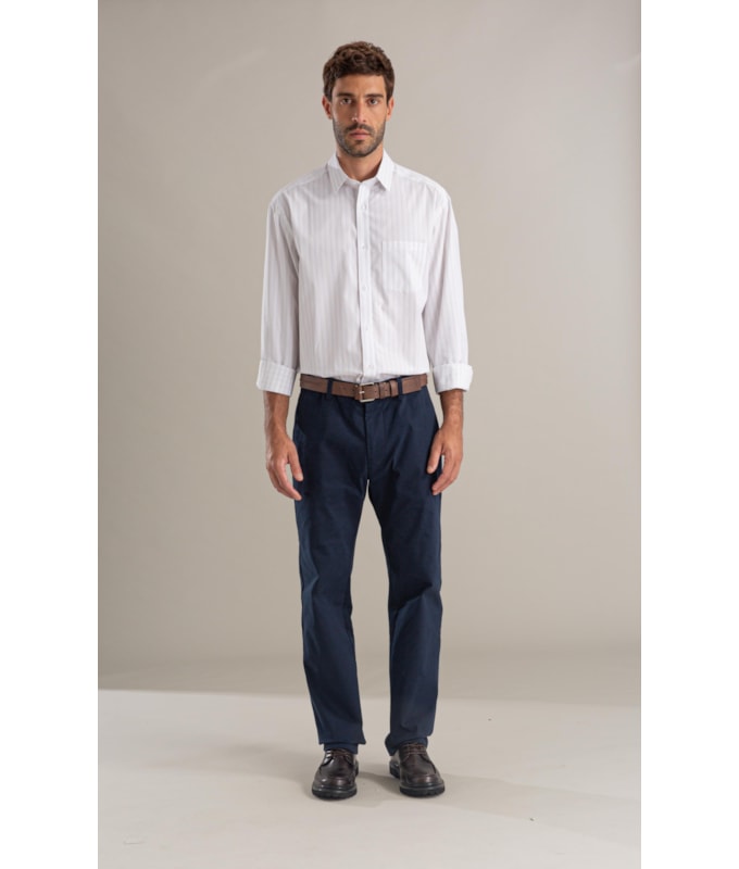 Camisa Tricoline Ly Listrado Degas Ml Branco