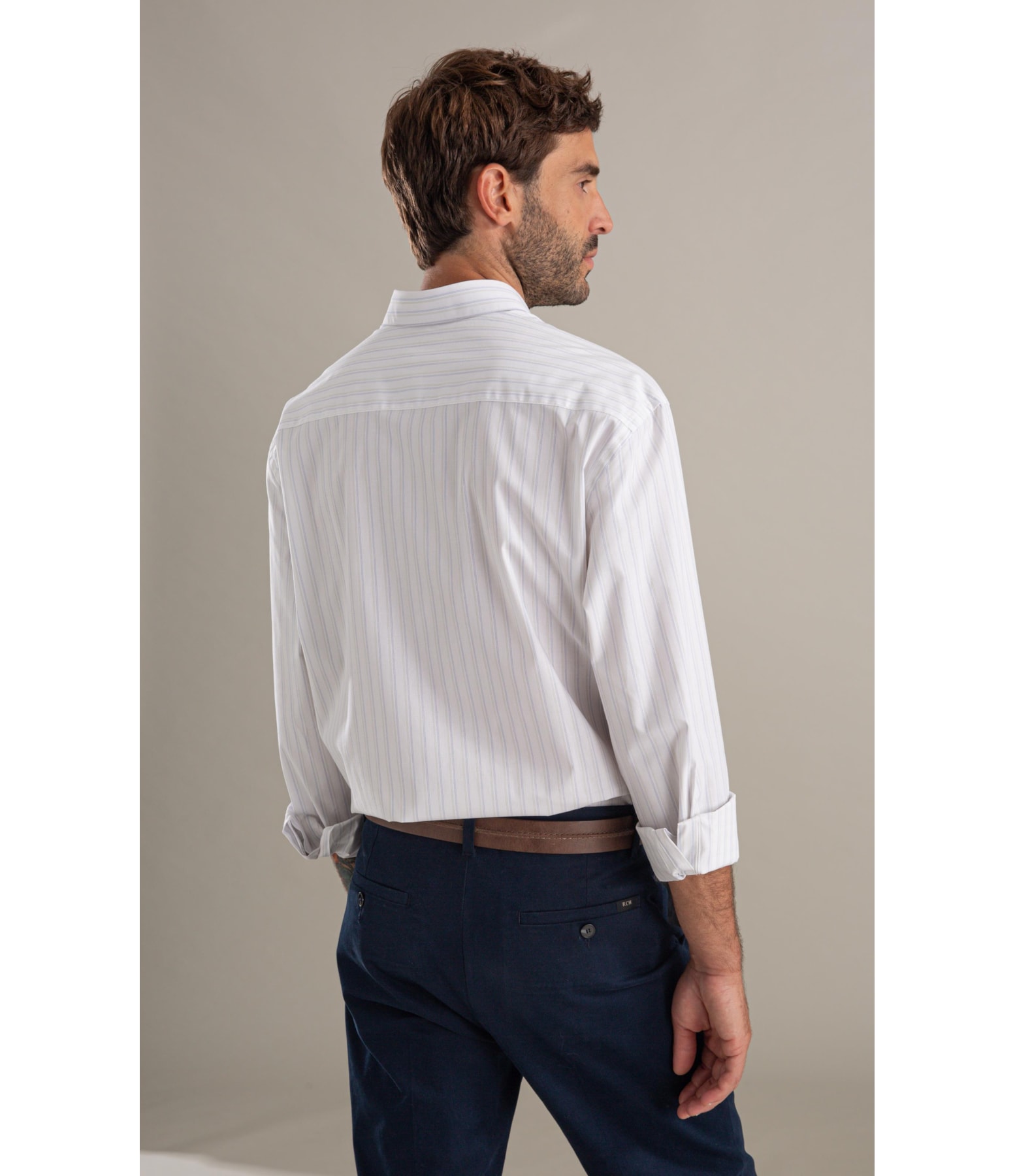 Camisa Tricoline Ly Listrado Degas Ml Branco