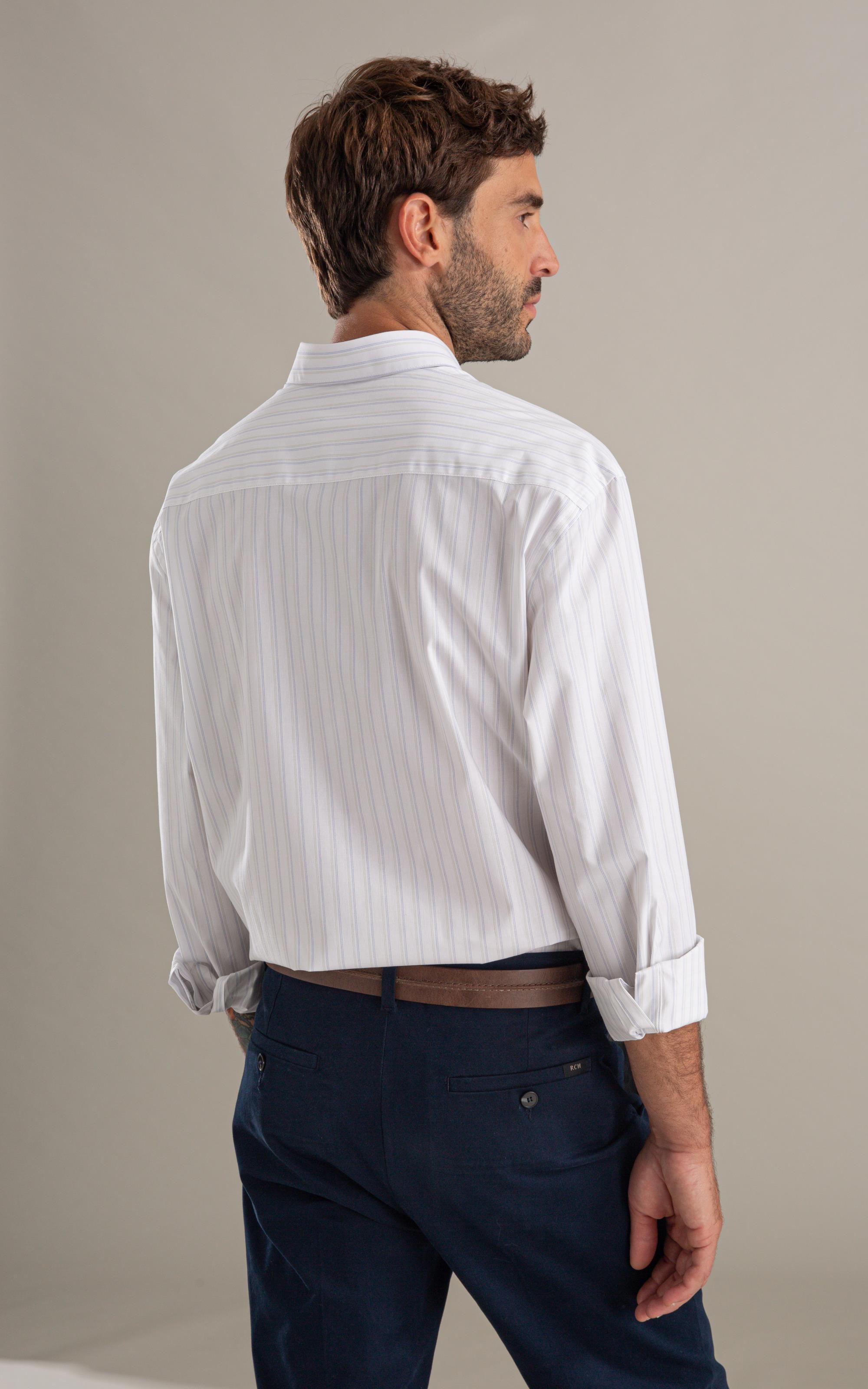 Camisa Tricoline Ly Listrado Degas Ml Branco