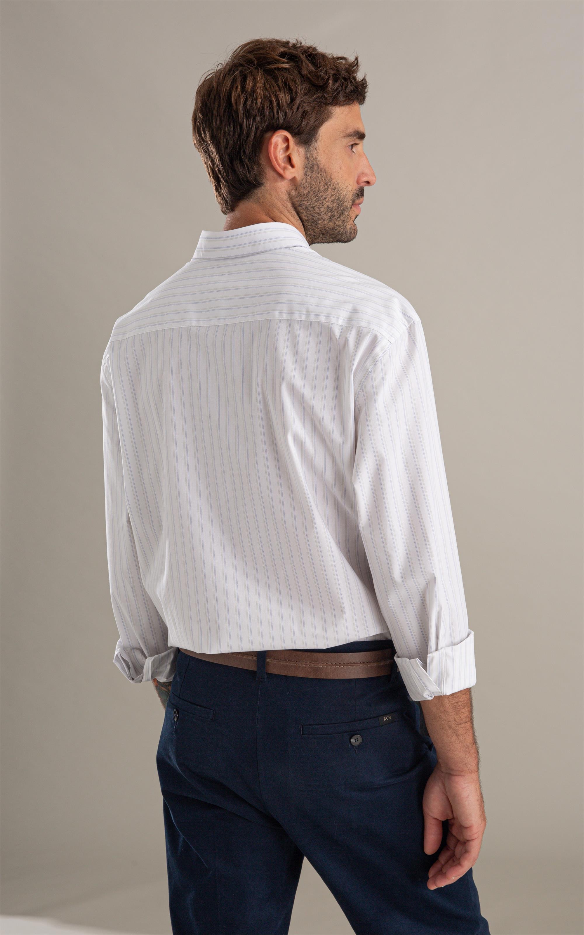 Camisa Tricoline Ly Listrado Degas Ml Branco