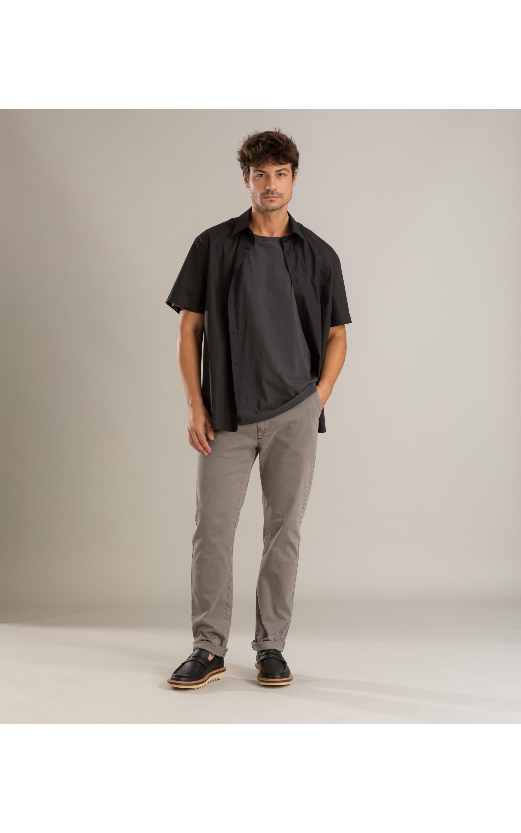Camisa Tricoline Lycra Mc Preto