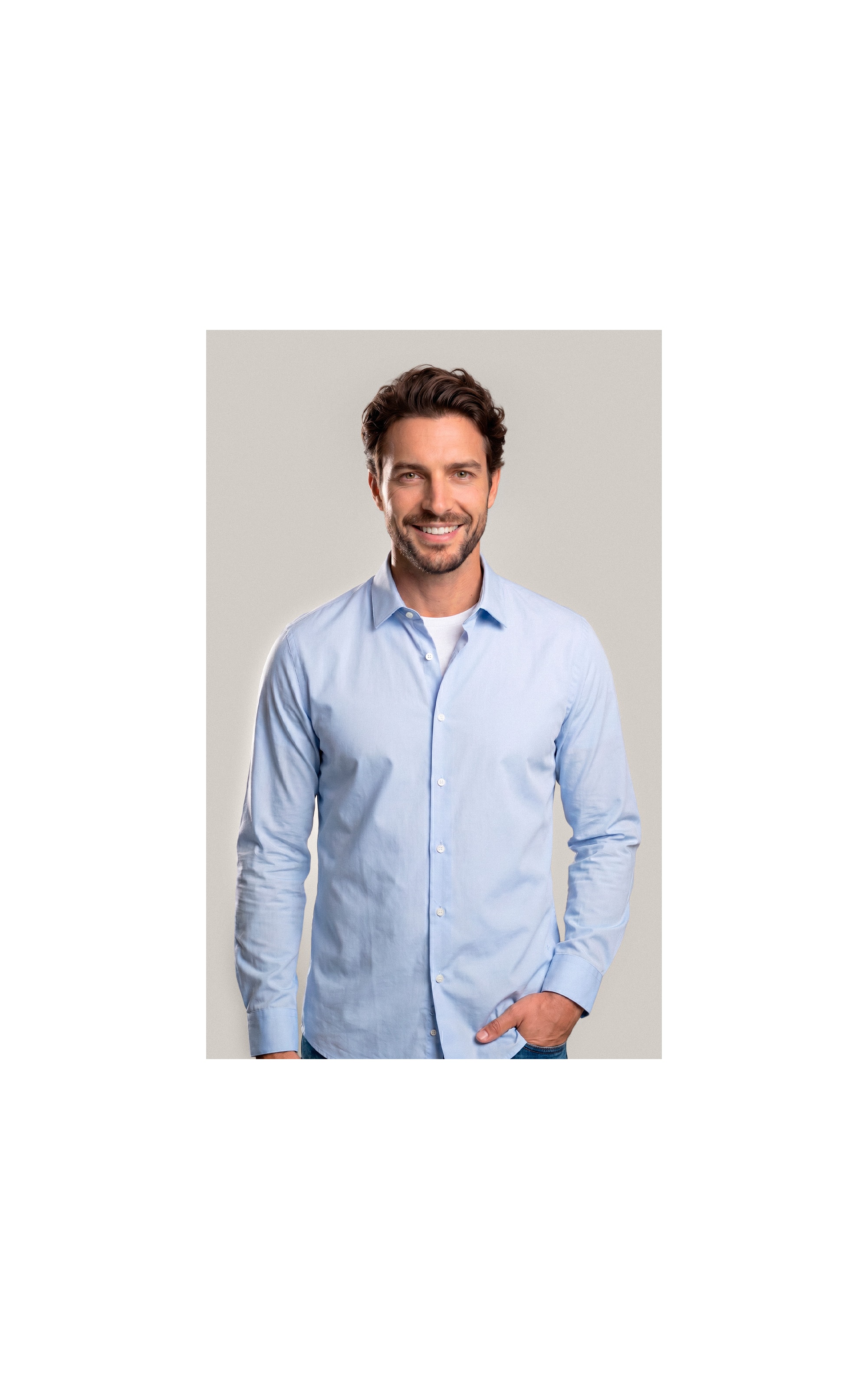 Camisa Tricoline Lycra Ml Azul Claro
