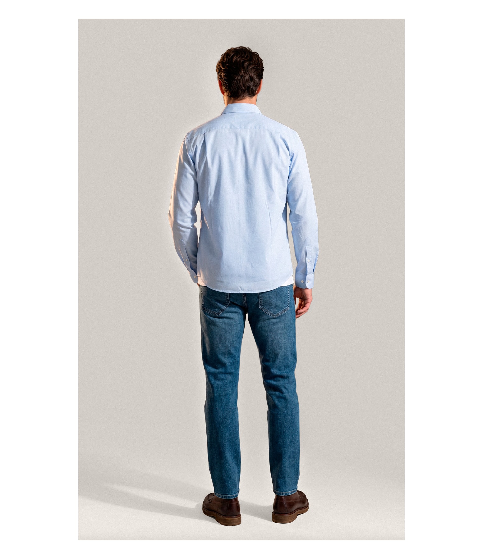 Camisa Tricoline Lycra Ml Azul Claro