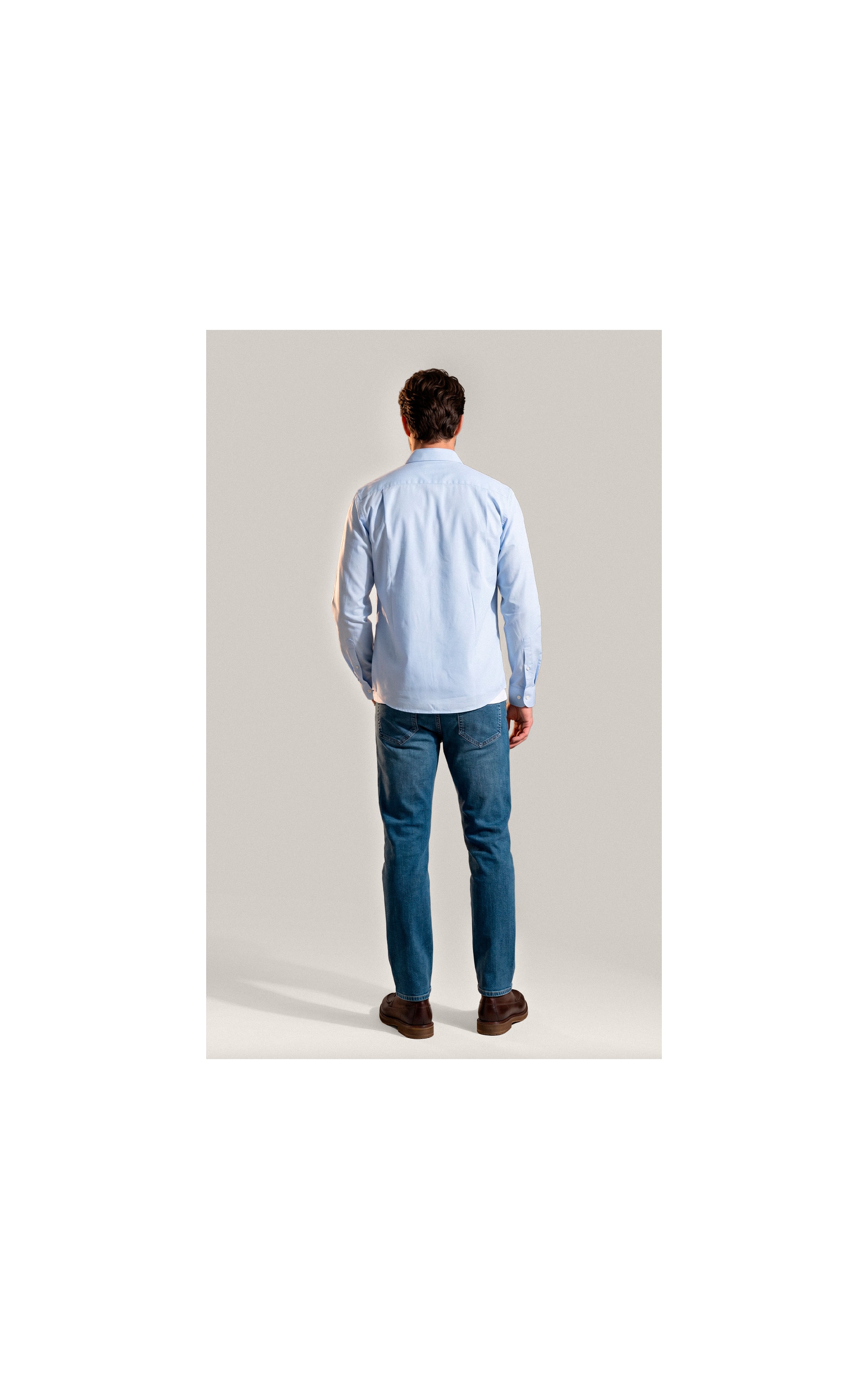 Camisa Tricoline Lycra Ml Azul Claro