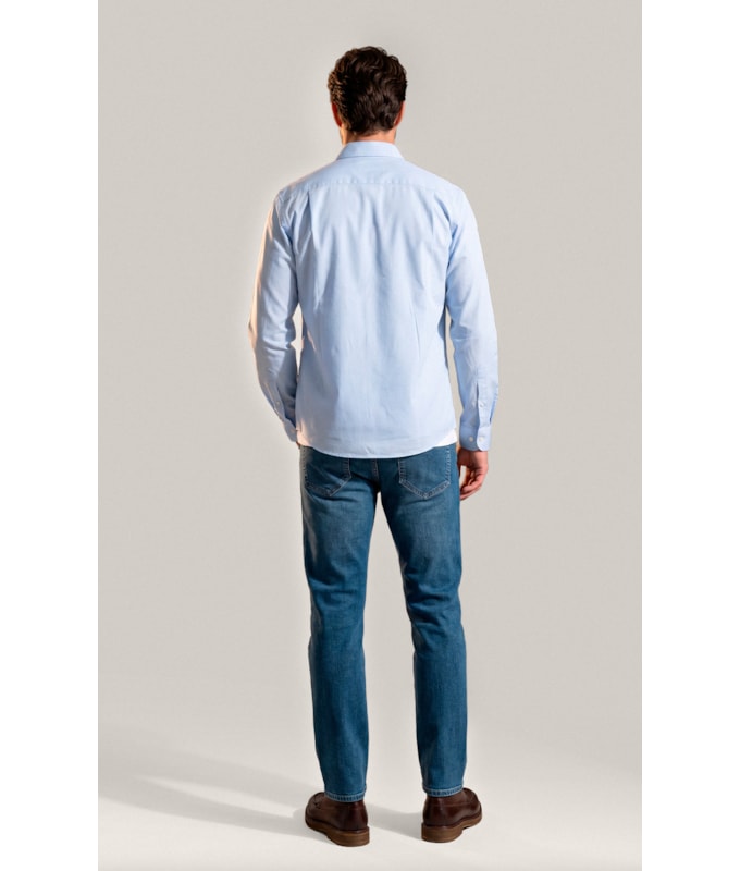 Camisa Tricoline Lycra Ml Azul Claro