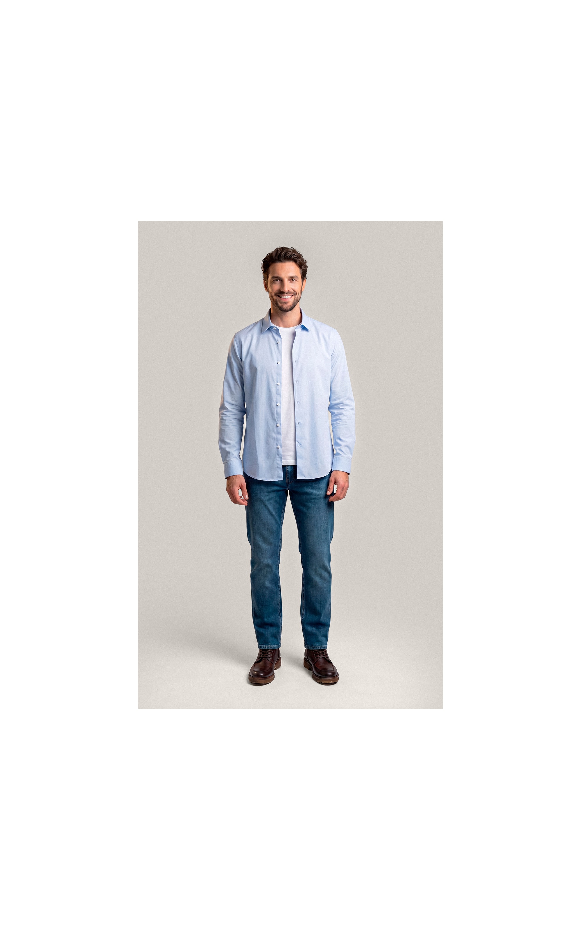 Camisa Tricoline Lycra Ml Azul Claro