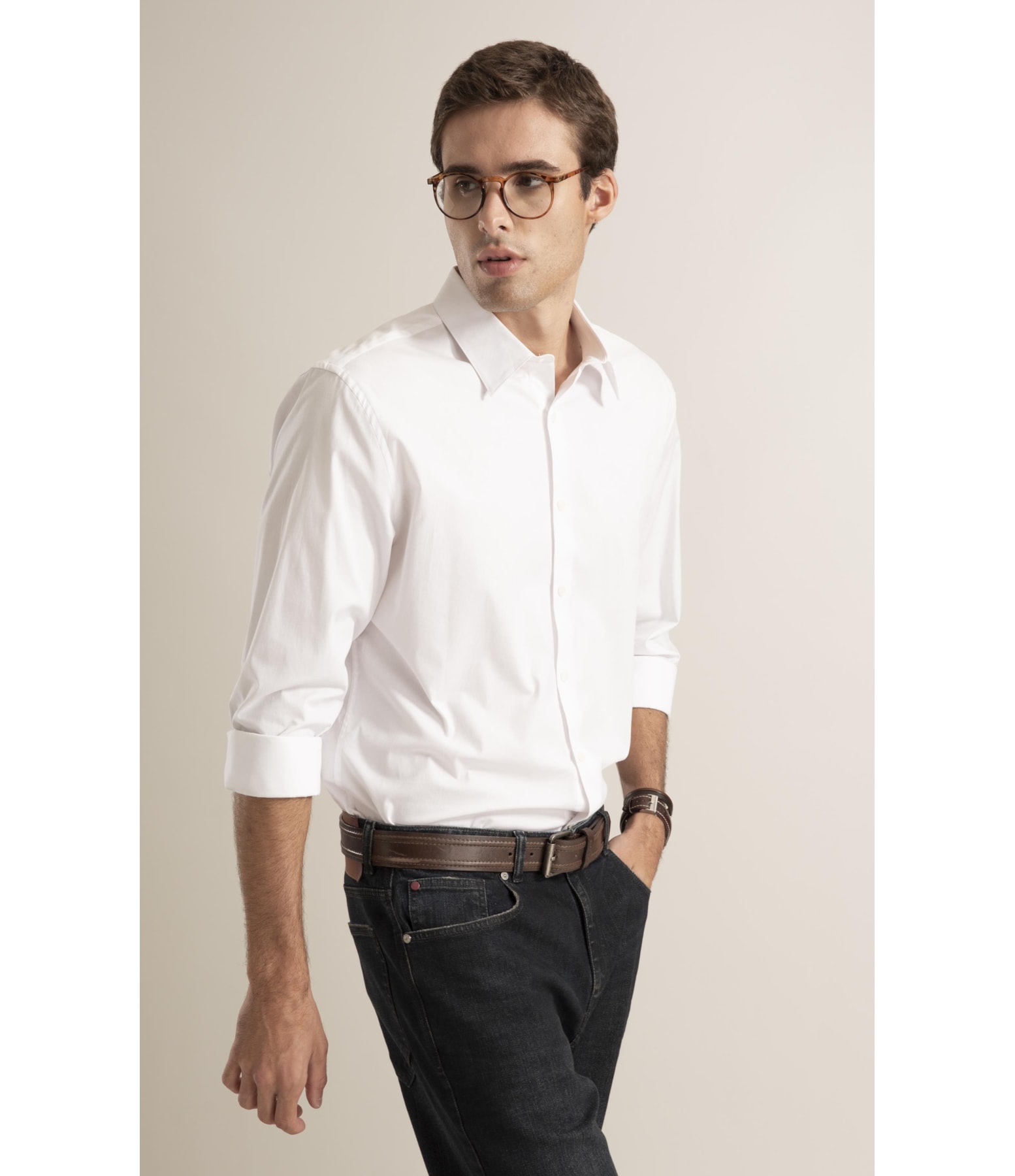 Camisa Tricoline Lycra Ml Branco