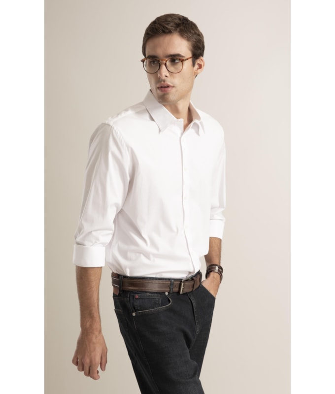 Camisa Tricoline Lycra Ml Branco