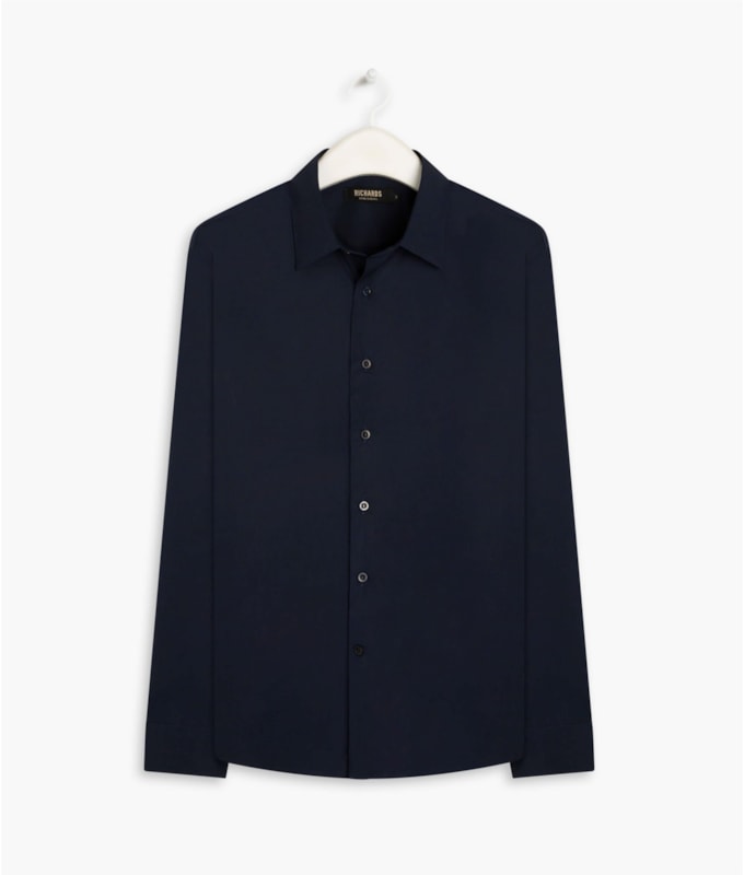 Camisa Tricoline Lycra Ml Dark Navy