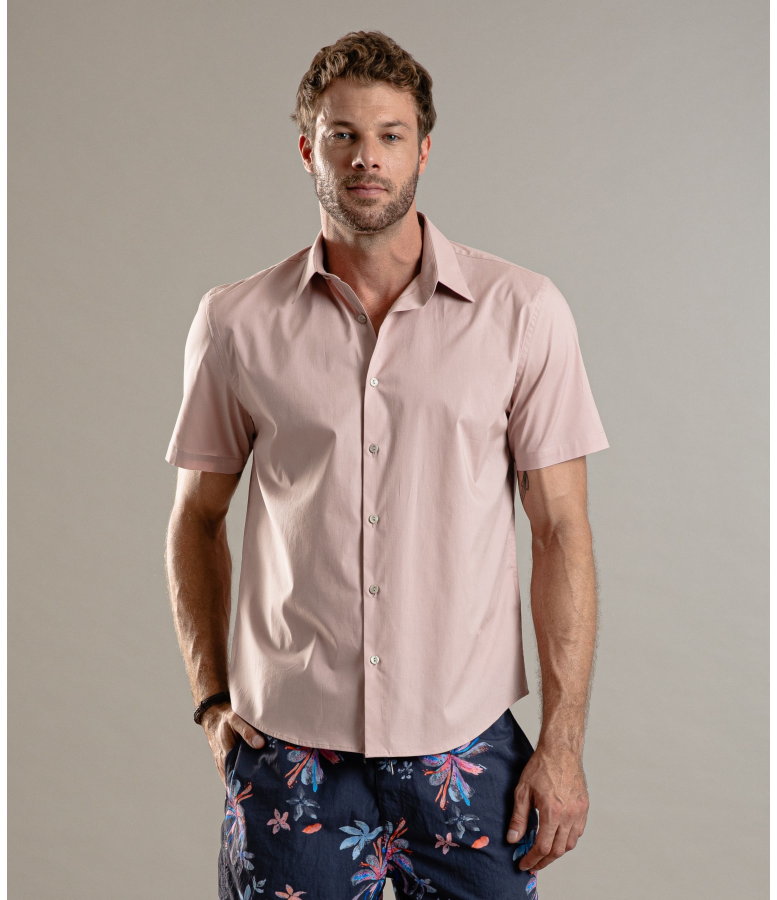 Camisa Tricoline Mc Rosa Velho