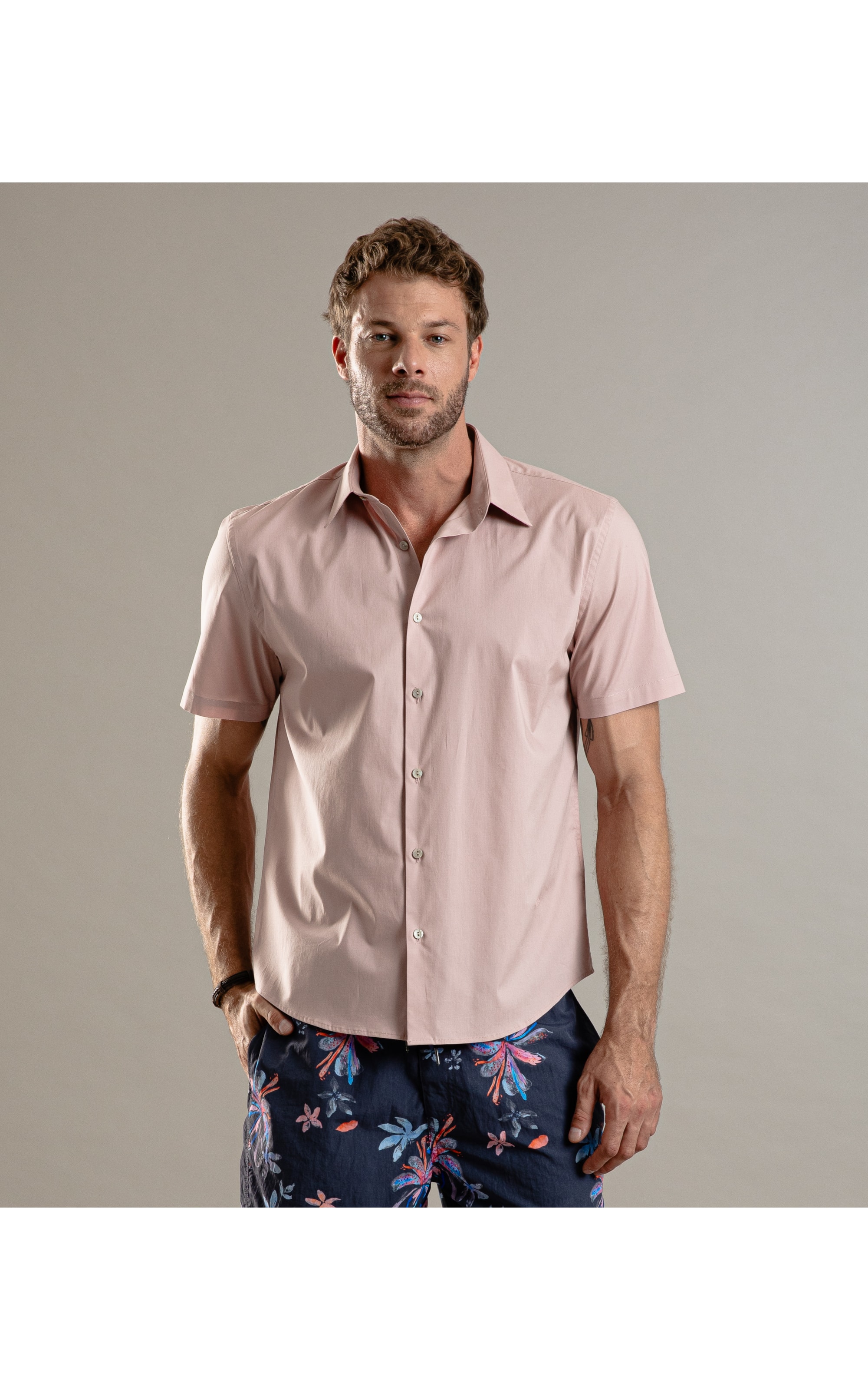 Camisa Tricoline Mc Rosa Velho