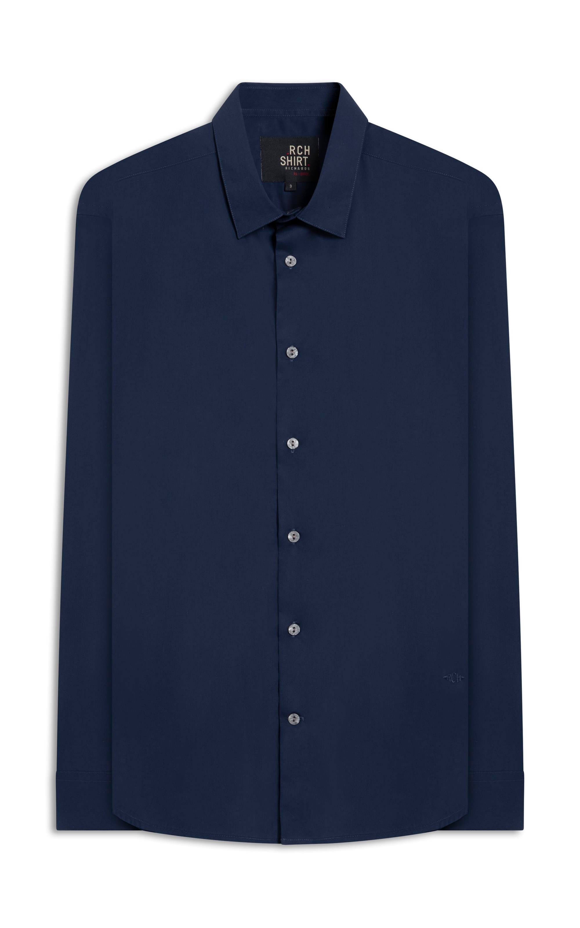 Camisa Tricoline Ml Dark Navy