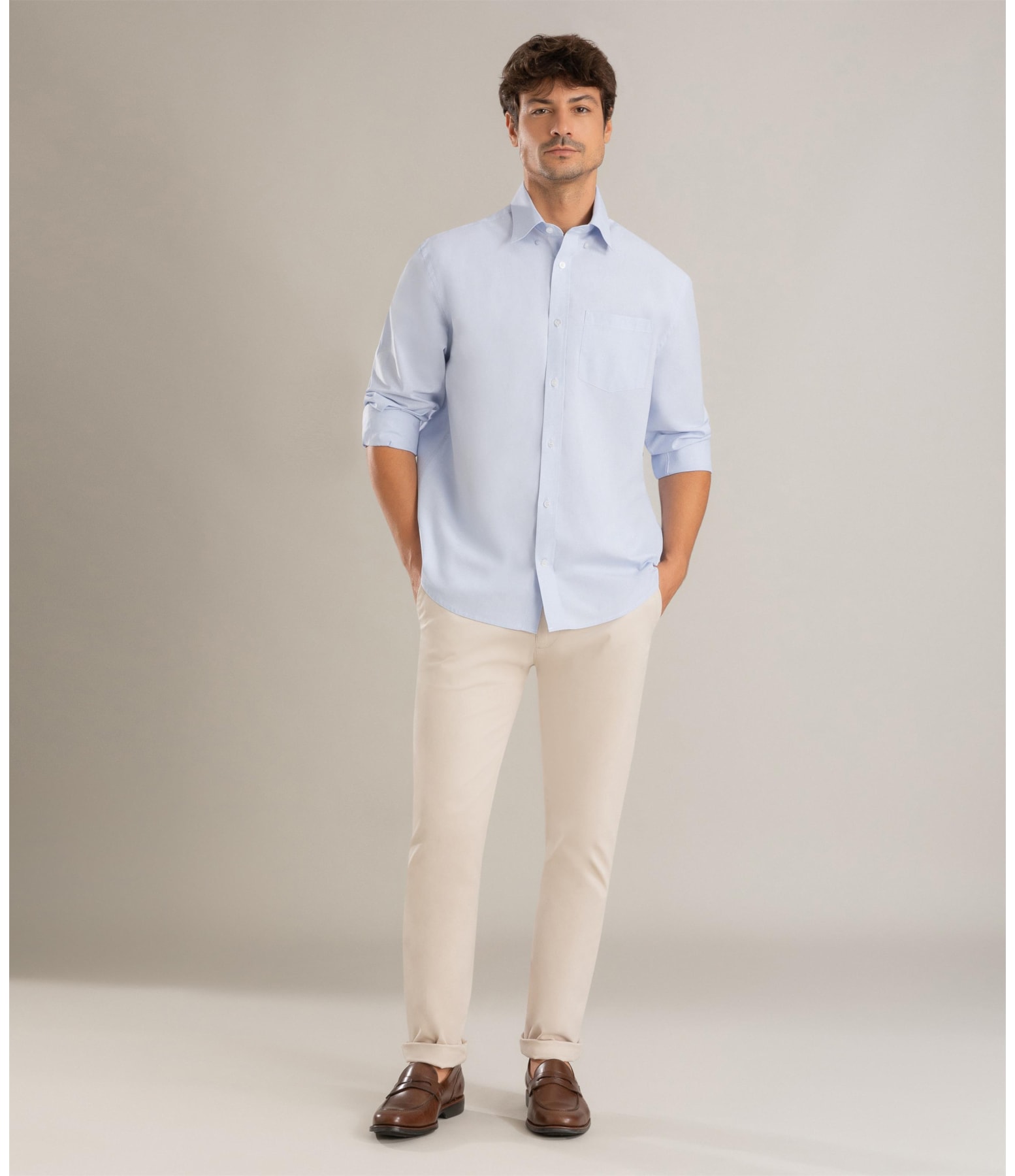 Camisa Tricoline Ricardo Ml Azul Claro