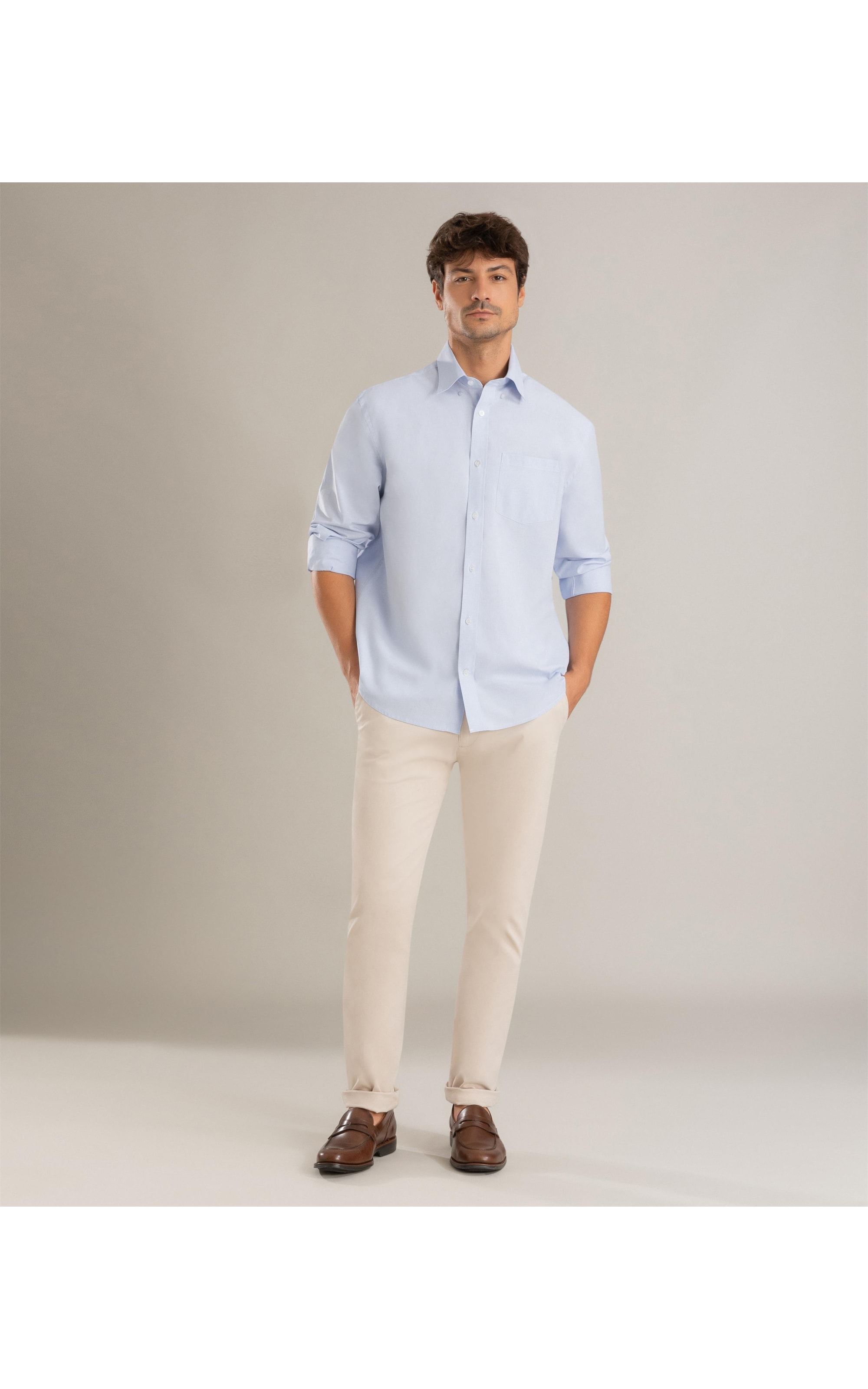Camisa Tricoline Ricardo Ml Azul Claro